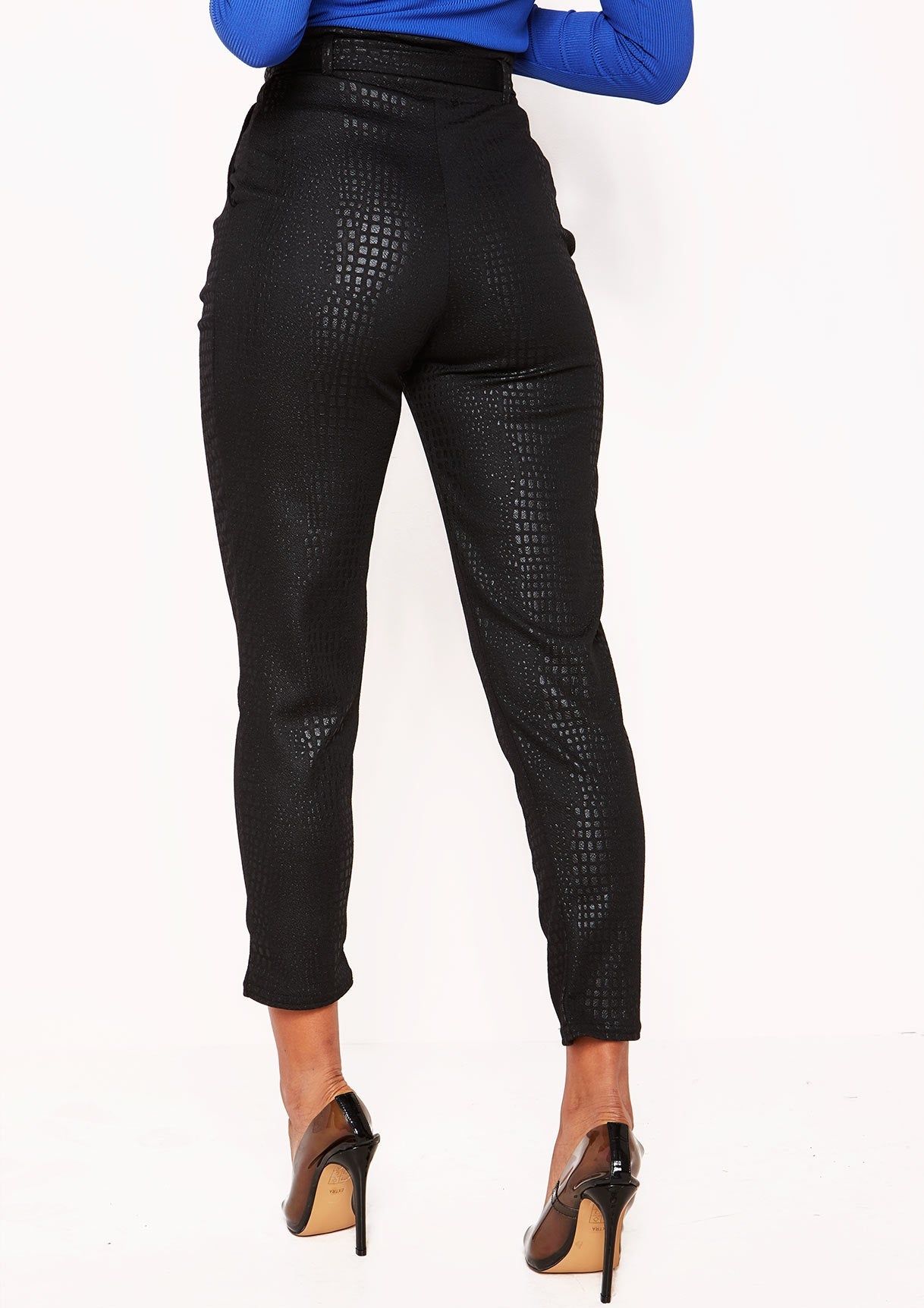 Jade Black Snake Print Belted Skinny Trousers sold by Missy Empire product image thumbnail 2