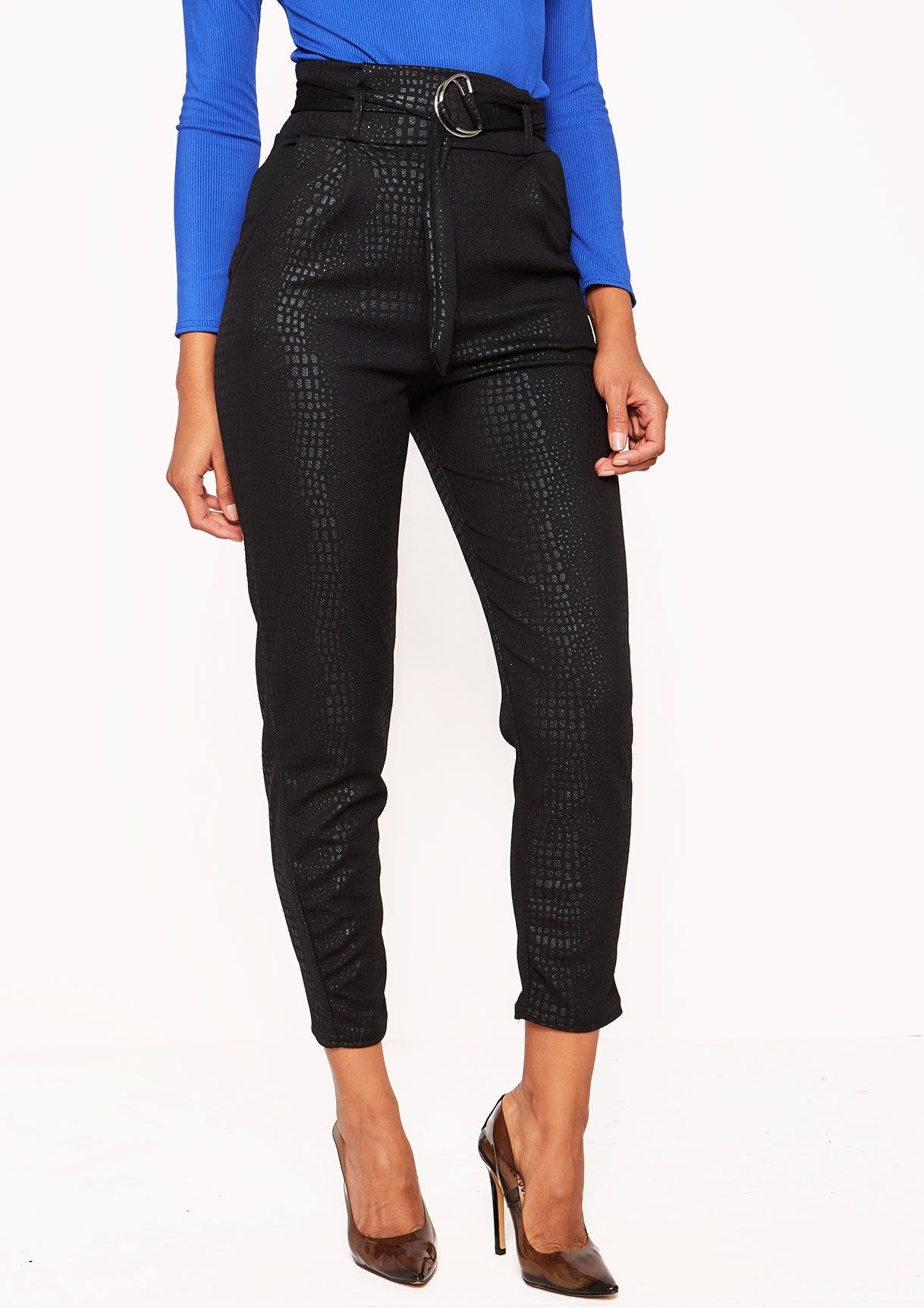 Jade Black Snake Print Belted Skinny Trousers sold by Missy Empire product image thumbnail 3