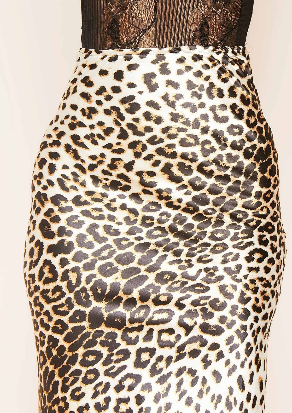 Zarita Leopard Print Satin Midi Skirt sold by Missy Empire product image thumbnail 3