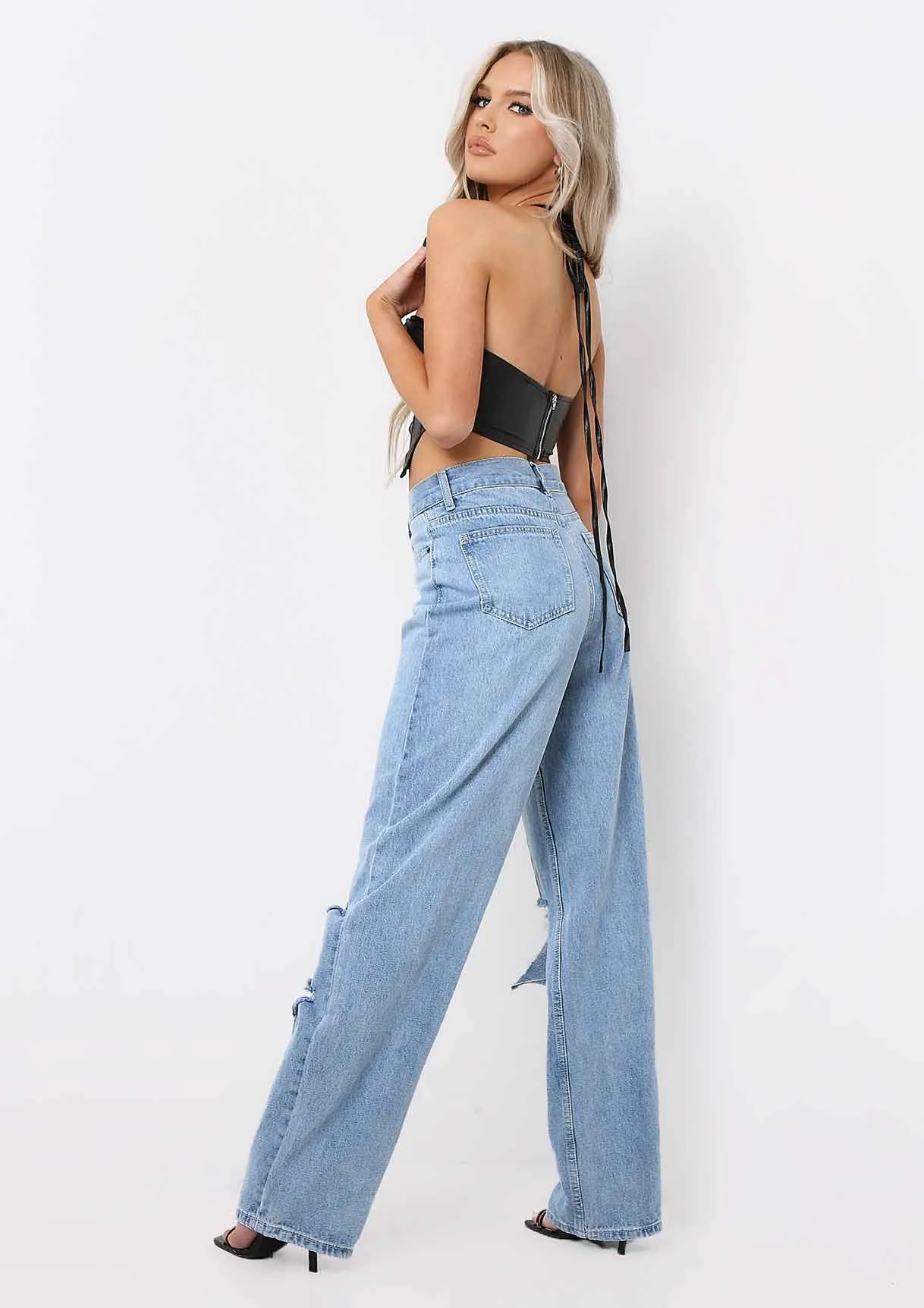 Essie Black PU Lace Up Halterneck Corset Co-ord Top sold by Missy Empire product image thumbnail 3