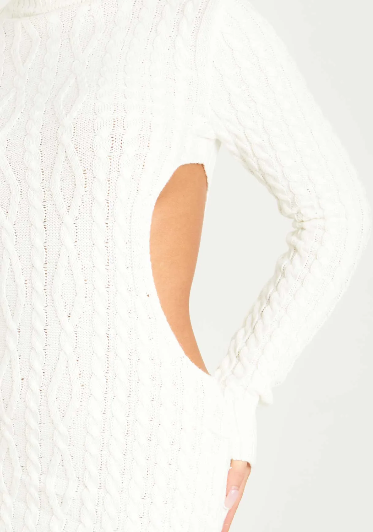 Cecilia Cream Cut Out Knitted Dress sold by Missy Empire product image thumbnail 2