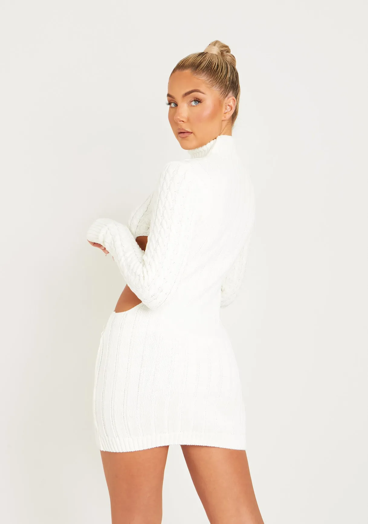 Cecilia Cream Cut Out Knitted Dress sold by Missy Empire product image thumbnail 3
