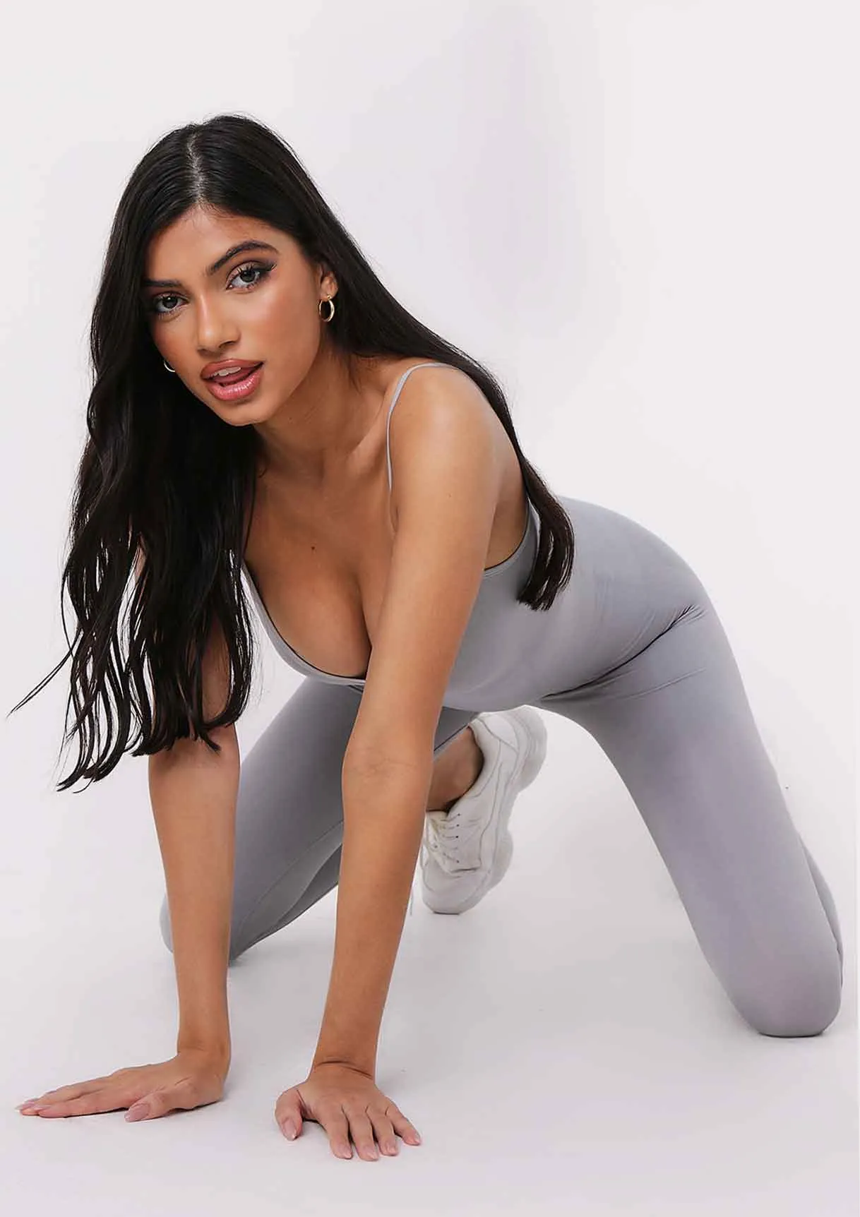 Adele Grey Seamless Strappy All In One Jumpsuit sold by Missy Empire product image thumbnail 5