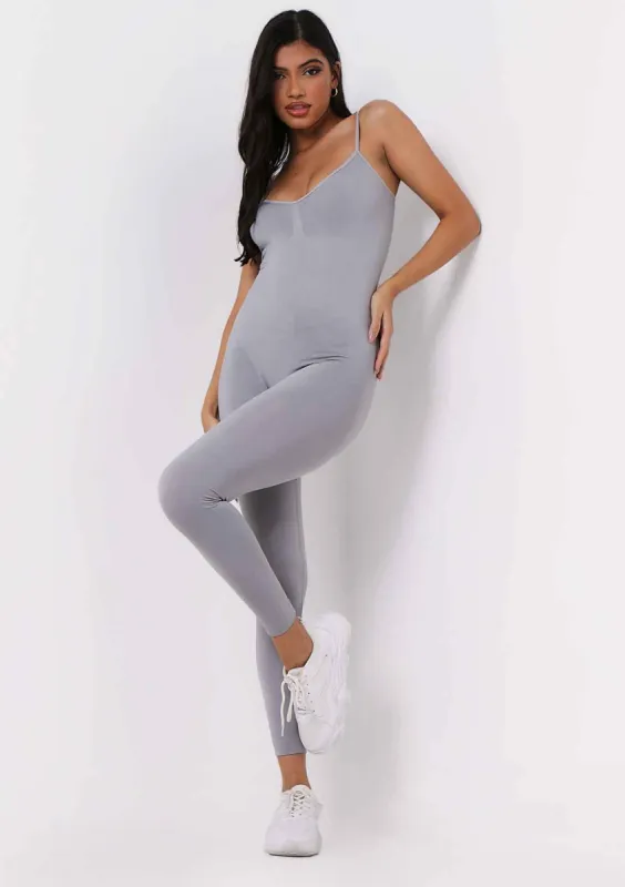 Adele Grey Seamless Strappy All In One Jumpsuit sold by Missy Empire