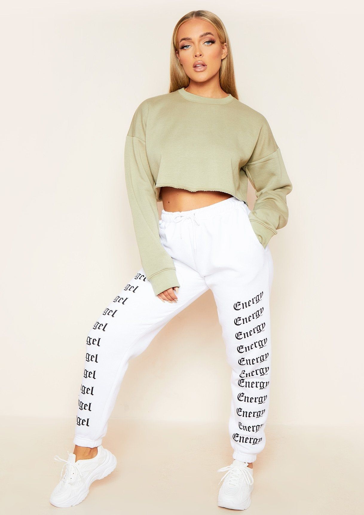 Melanie Olive Green Raw Hem Crew Neck Cropped Sweater sold by Missy Empire product image thumbnail 4