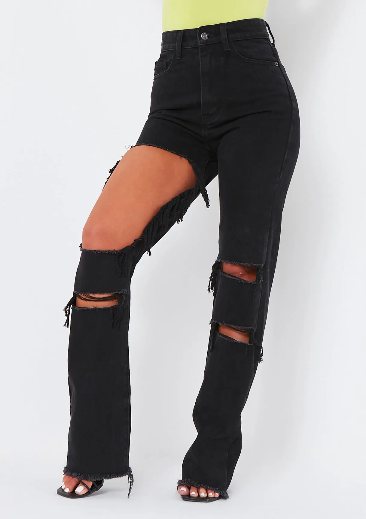 Cyntoia Black Wash High Waisted Cut Out Ripped Denim Jeans sold by Missy Empire product image thumbnail 2