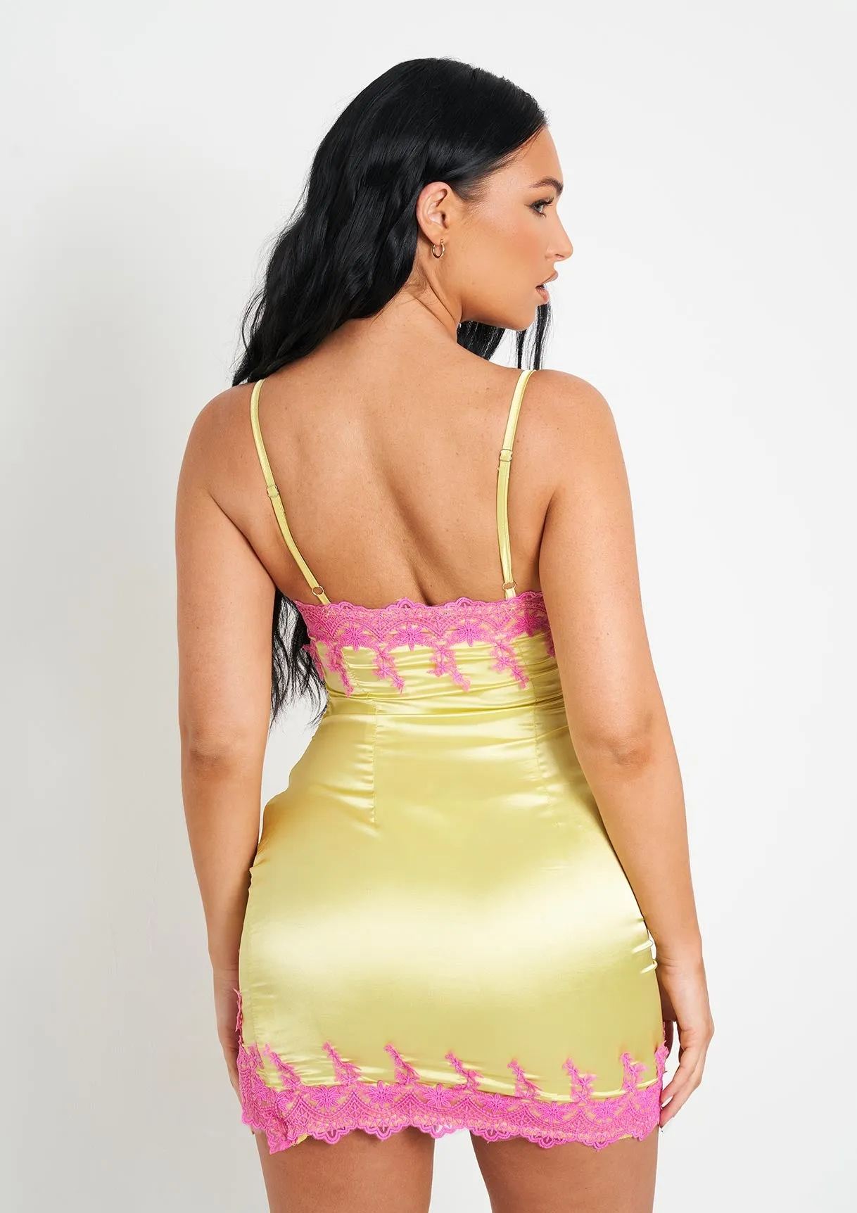 Dionne Lime Lace Detail Satin Dress With Slit sold by Missy Empire product image thumbnail 3
