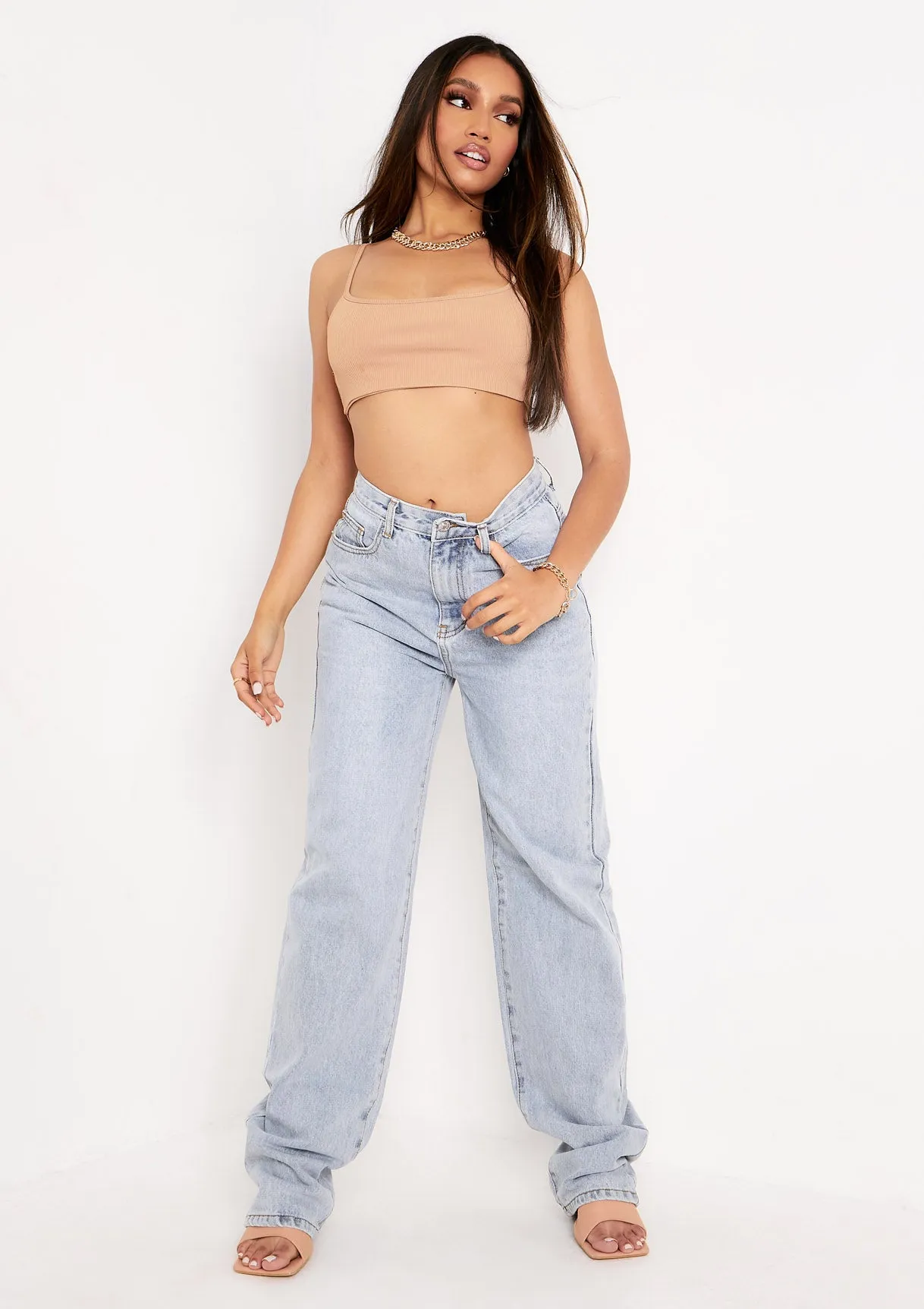 Ivy Pastel Blue Denim Straight Leg Jeans sold by Missy Empire