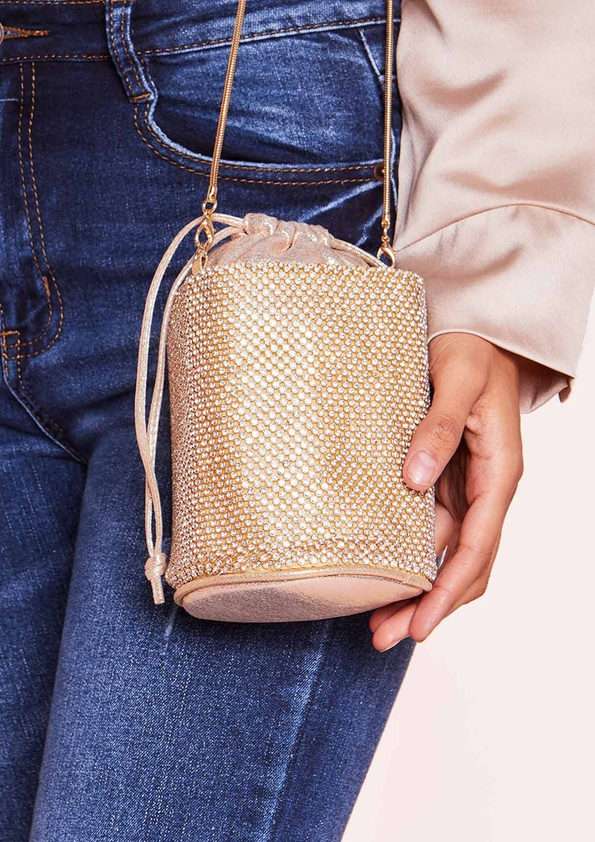 Steph Gold Diamante Bucket Bag sold by Missy Empire product image thumbnail 2