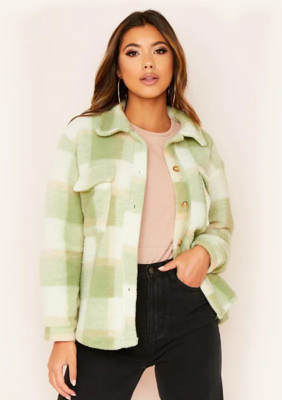Yolanda Green Check Wool Blend Oversized Shacket sold by Missy Empire