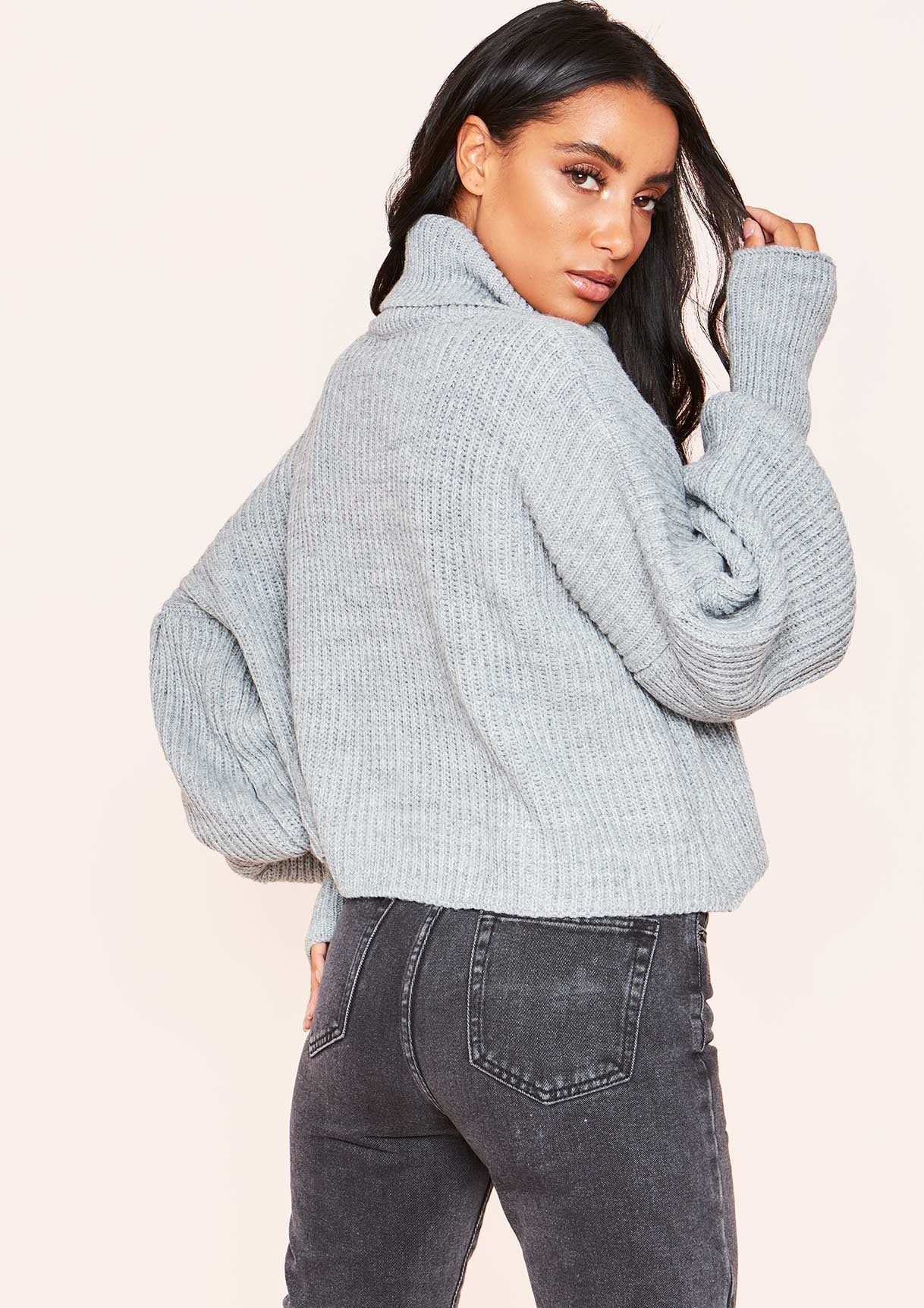 Aiyana Grey Balloon Sleeve Roll Neck Cropped Jumper sold by Missy Empire product image thumbnail 2