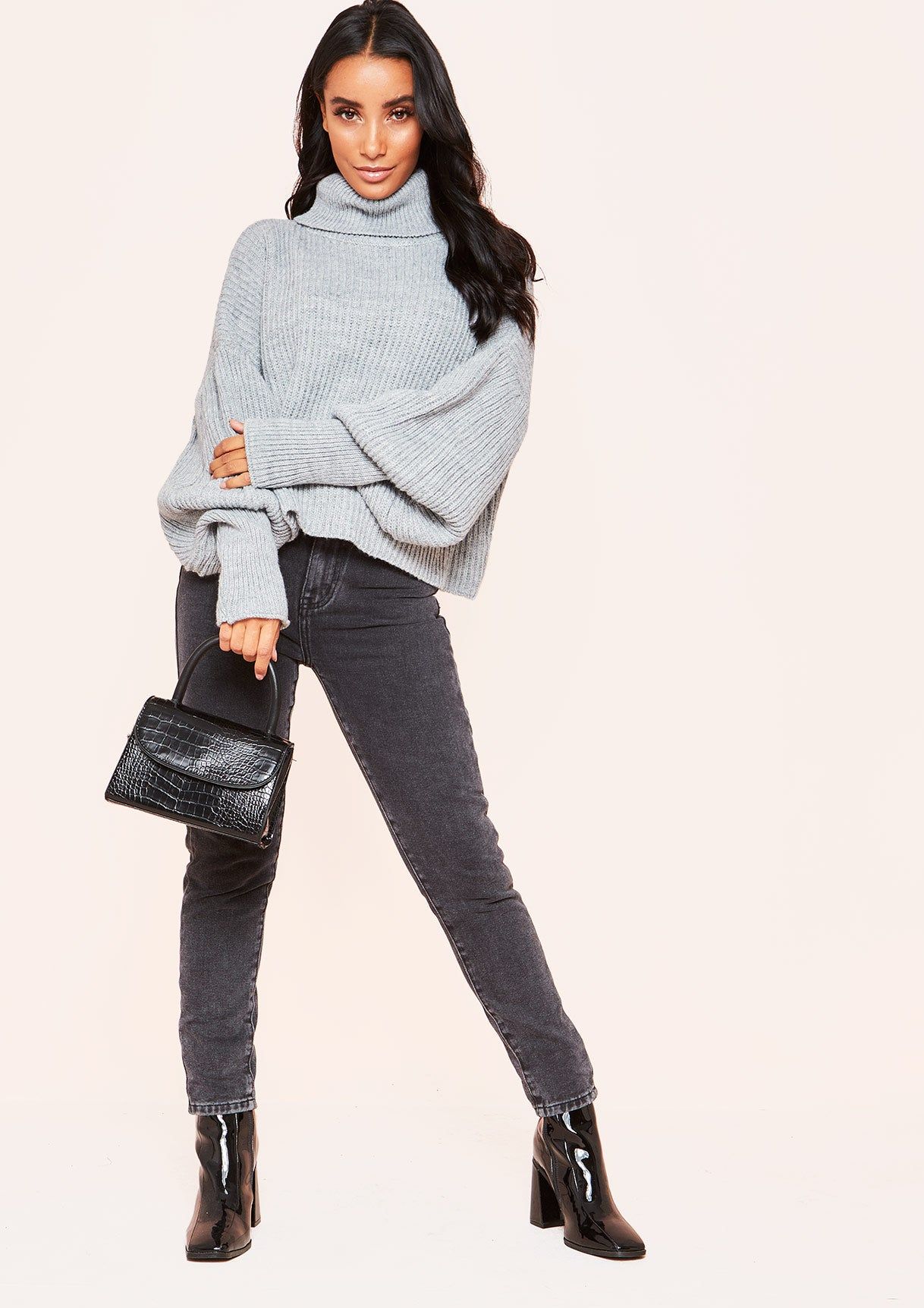 Aiyana Grey Balloon Sleeve Roll Neck Cropped Jumper sold by Missy Empire product image thumbnail 3