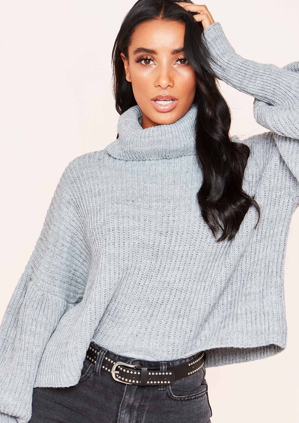 Aiyana Grey Balloon Sleeve Roll Neck Cropped Jumper sold by Missy Empire product image thumbnail 4