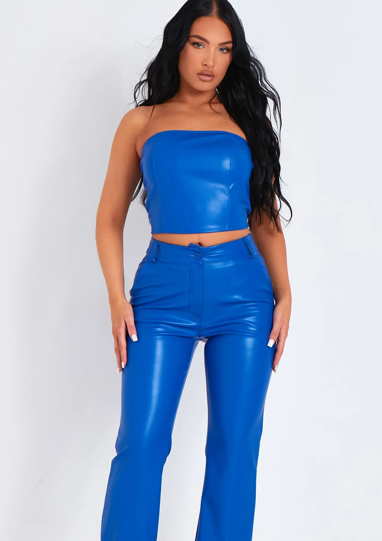 Abby Blue Faux Leather Cropped Corset sold by Missy Empire product image thumbnail 4