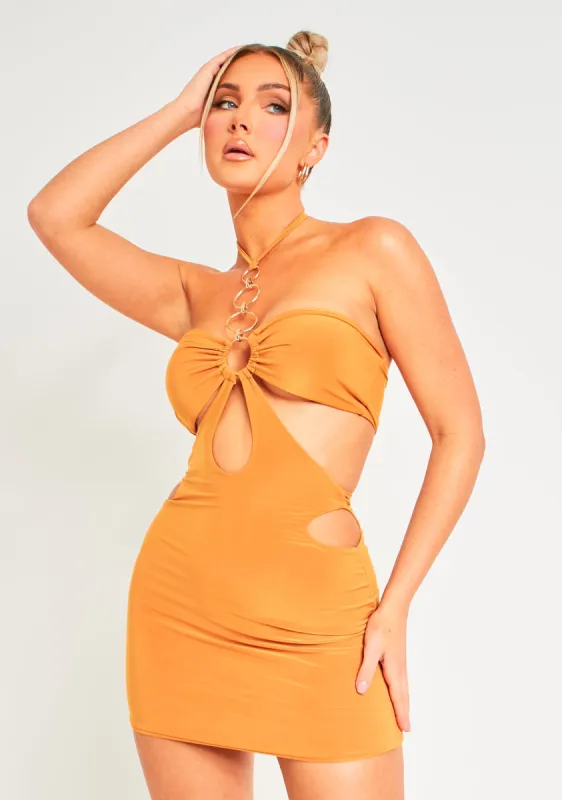 Indie Orange O Ring Halterneck Cut Out Slinky Mini Dress sold by Missy Empire