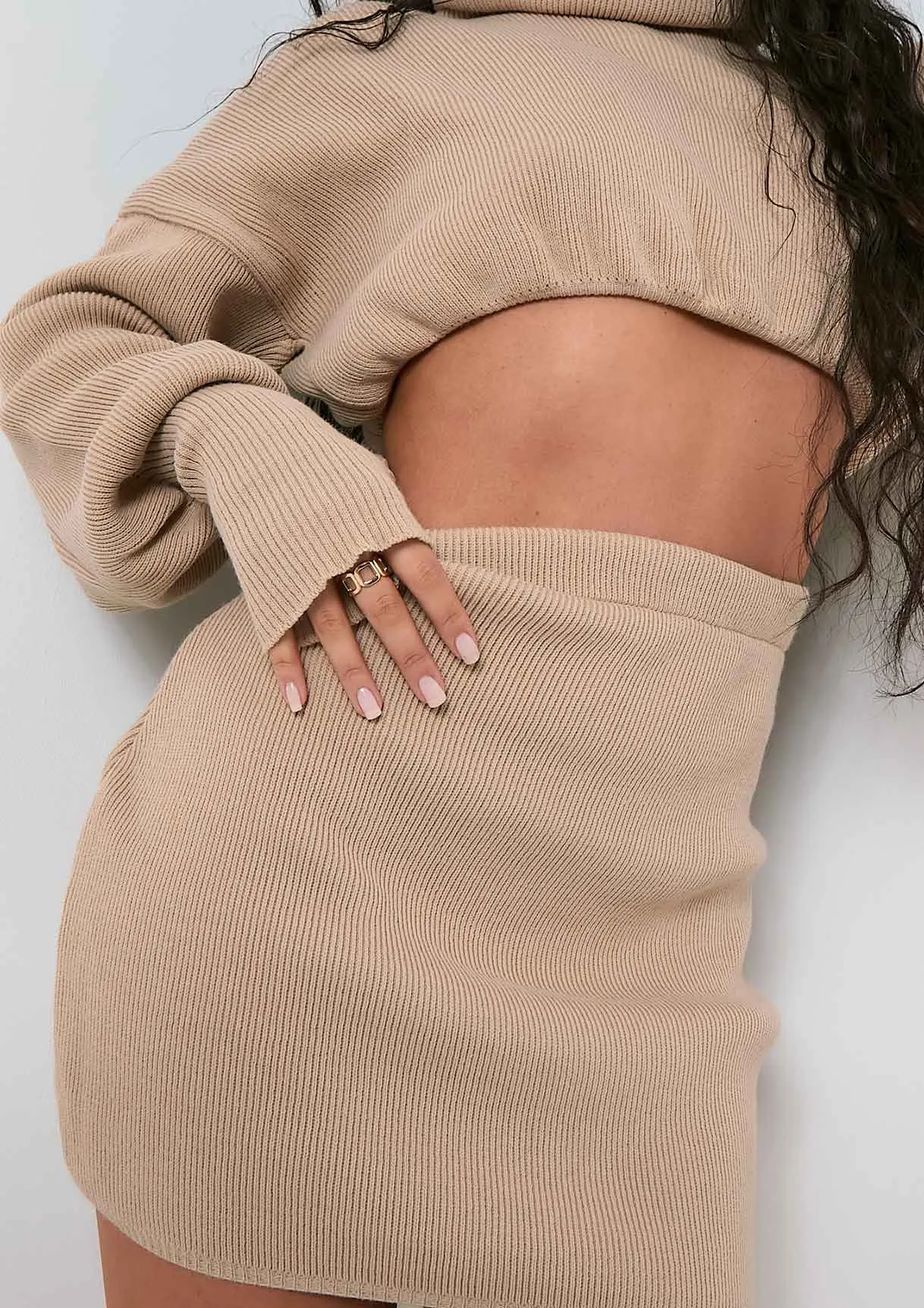 Zara Beige Knitted Mini Skirt Co-ord sold by Missy Empire product image thumbnail 2