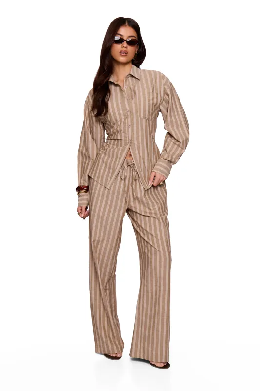 Brown Stripe Wide Trouser made by Missy Empire