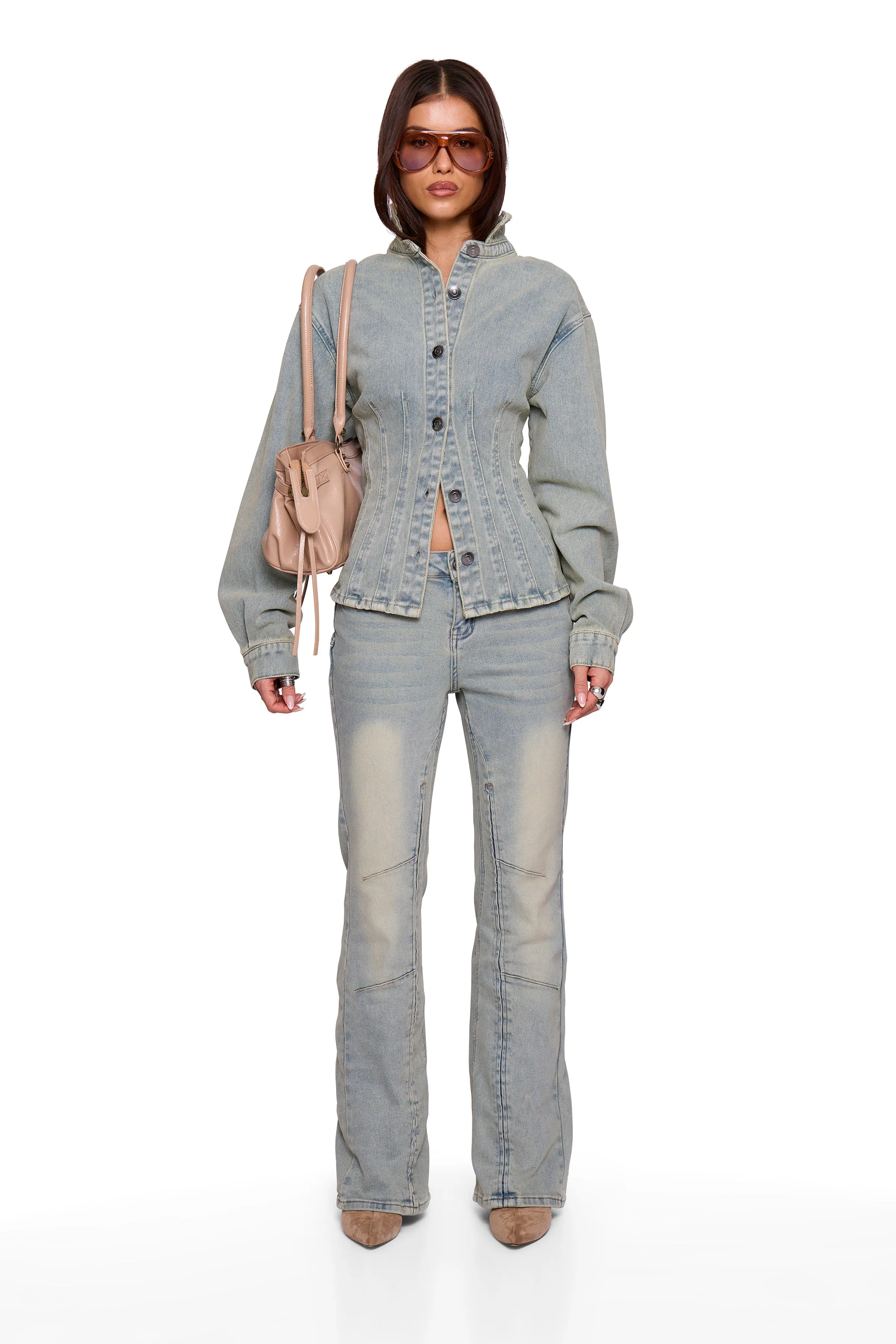 Blue Washed Denim Flare sold by Missy Empire