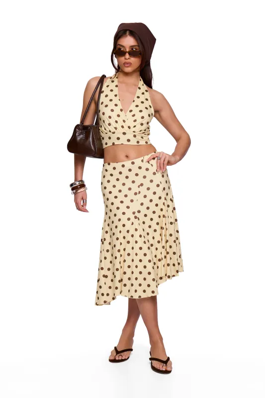 Butter Cream Polka Midi Skirt made by Missy Empire