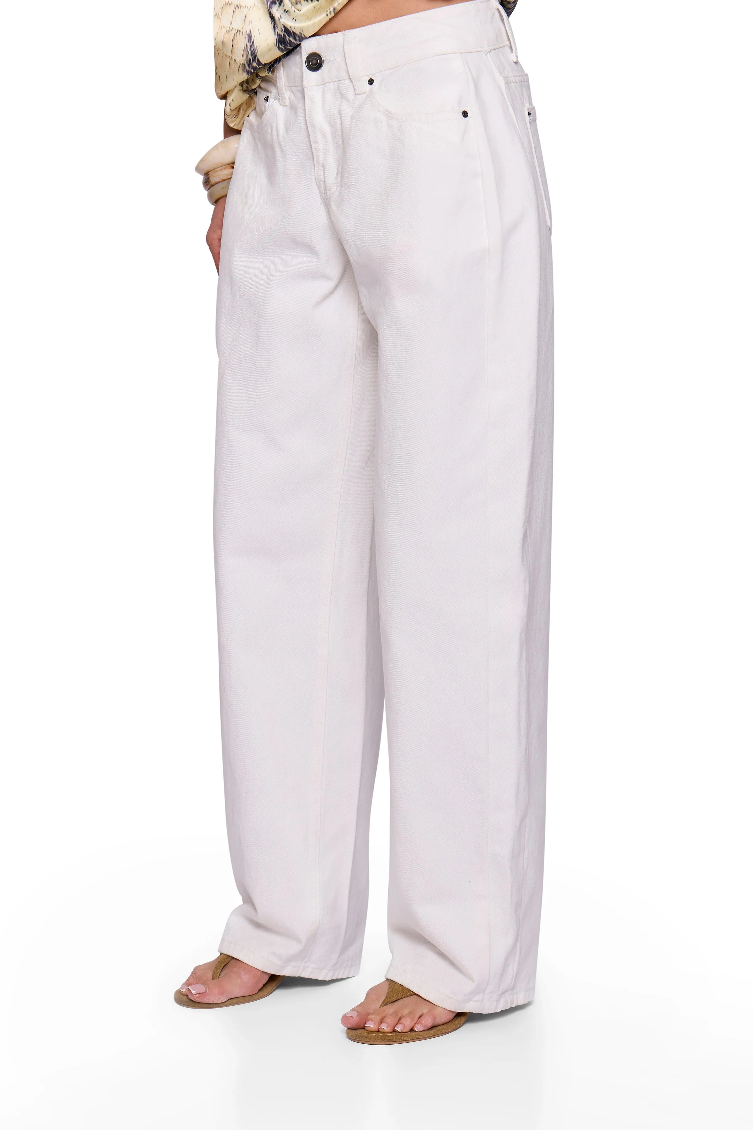 White Denim Barrel Jean sold by Missy Empire product image thumbnail 3