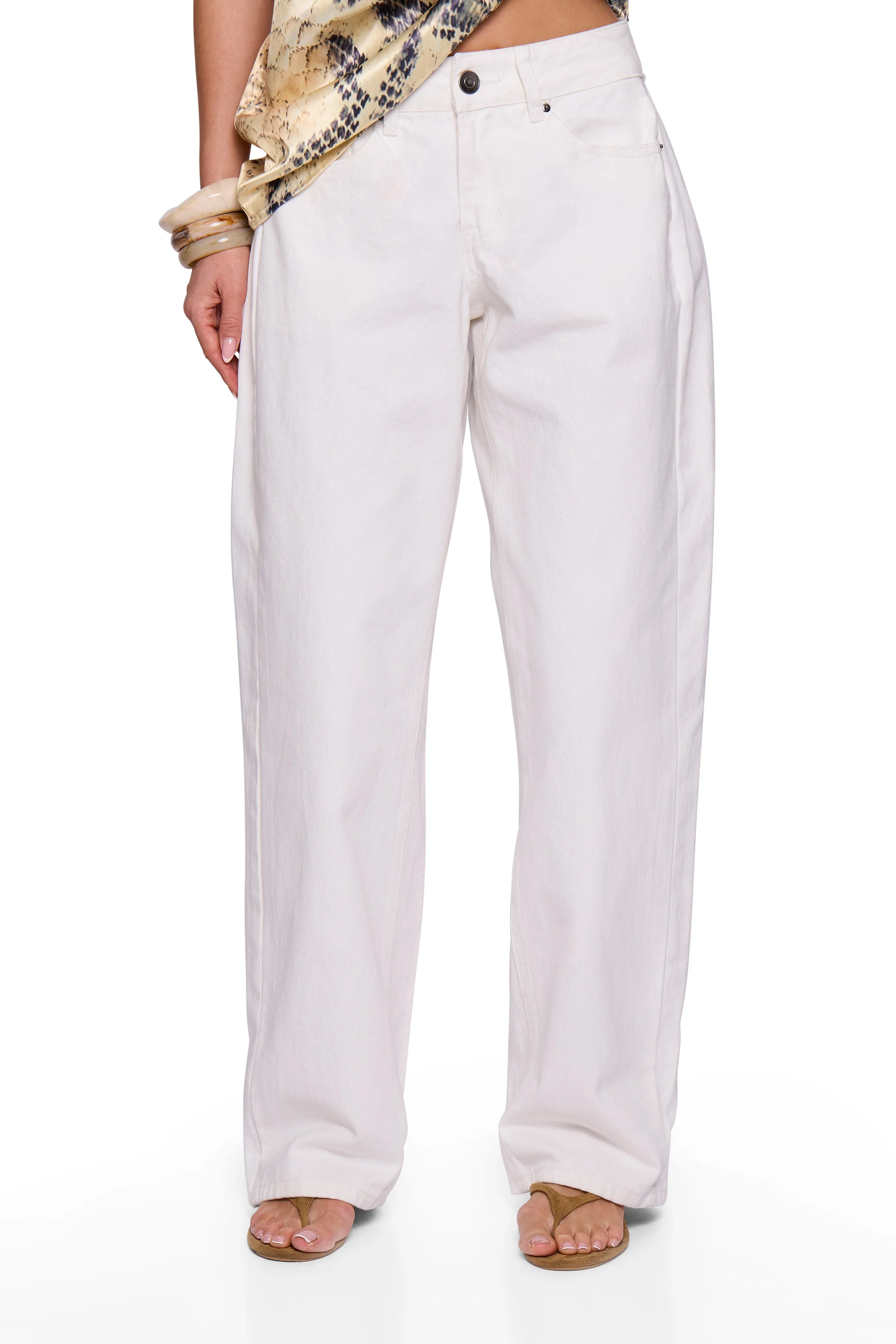 White Denim Barrel Jean sold by Missy Empire