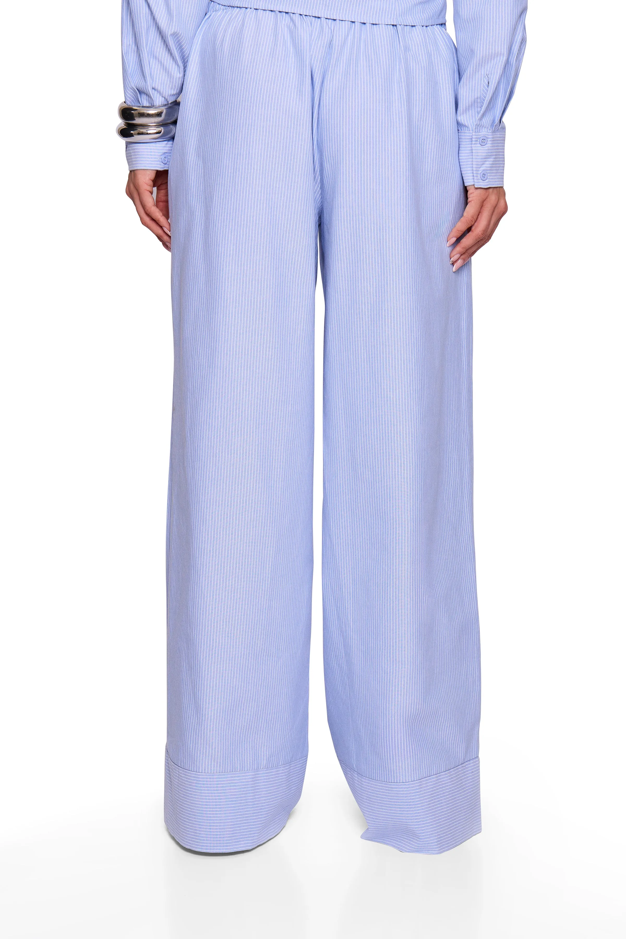 Blue Pinstripe Wide Trouser sold by Missy Empire product image thumbnail 4
