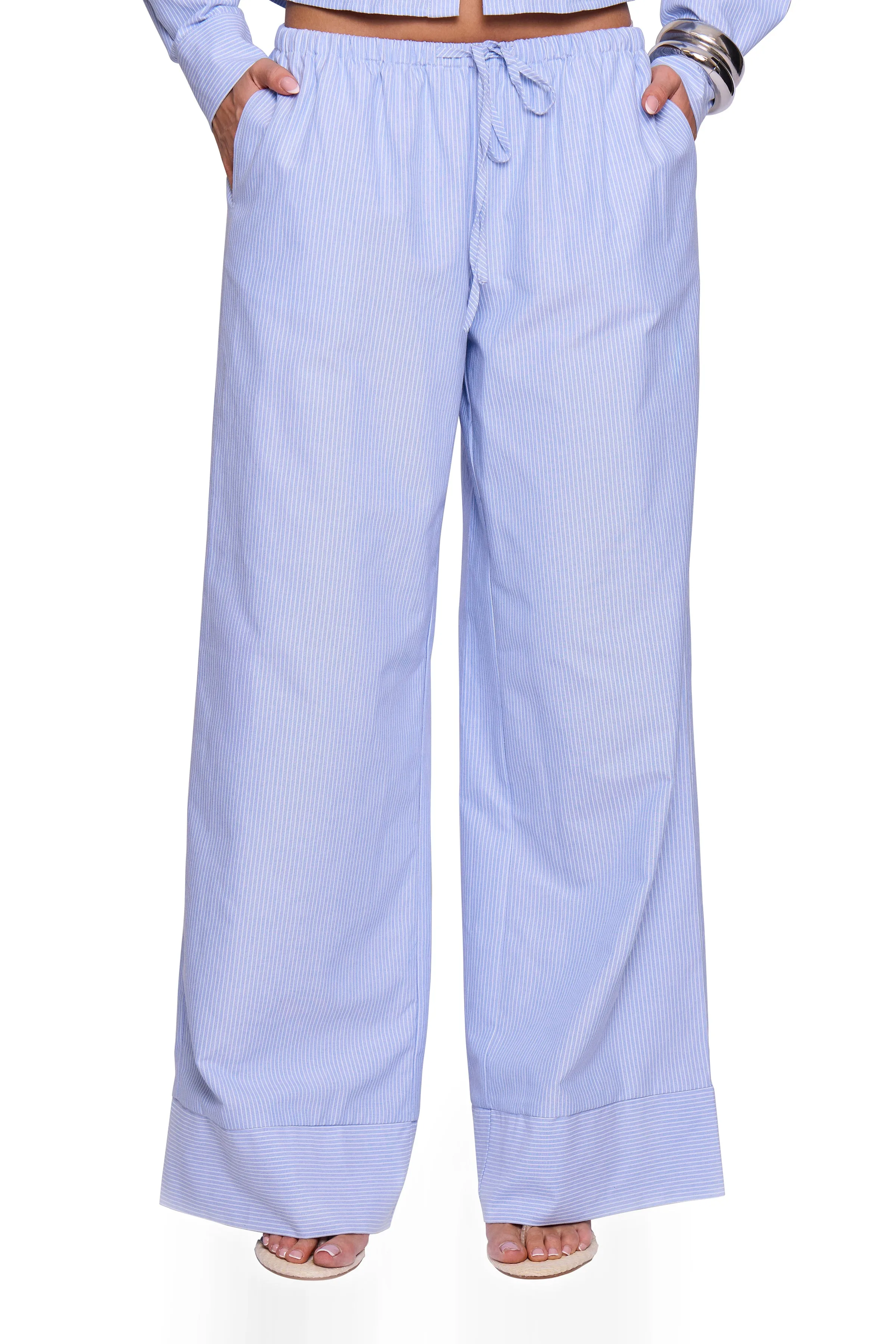 Blue Pinstripe Wide Trouser sold by Missy Empire product image thumbnail 2