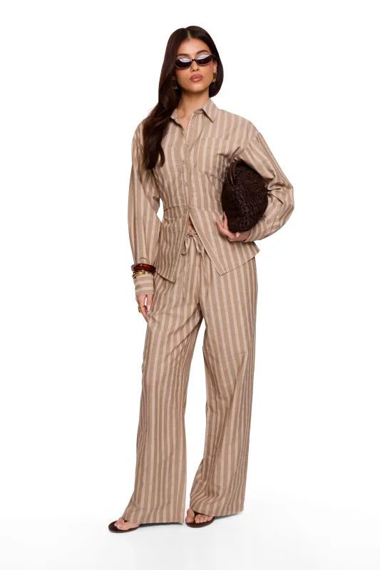 Brown Stripe Cinch Shirt made by Missy Empire