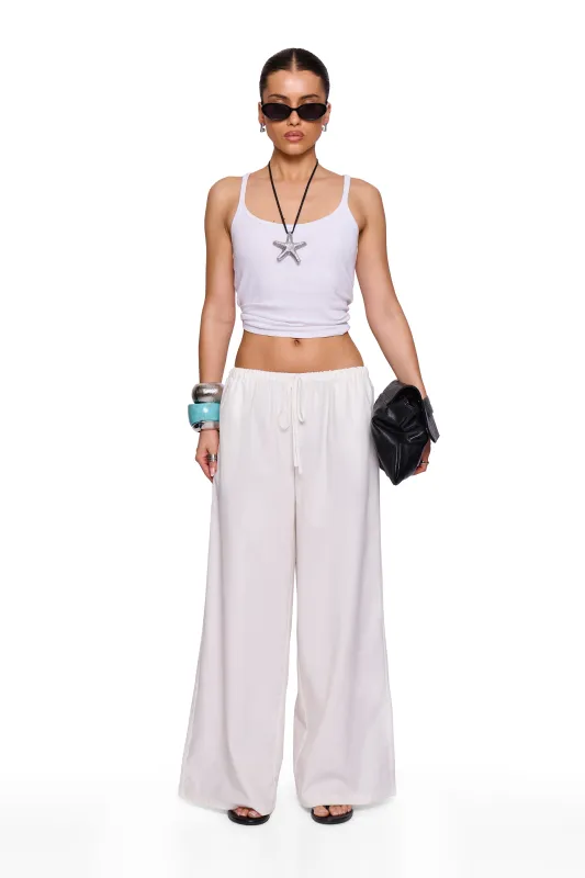 White Linen Blend Wide Trouser made by Missy Empire