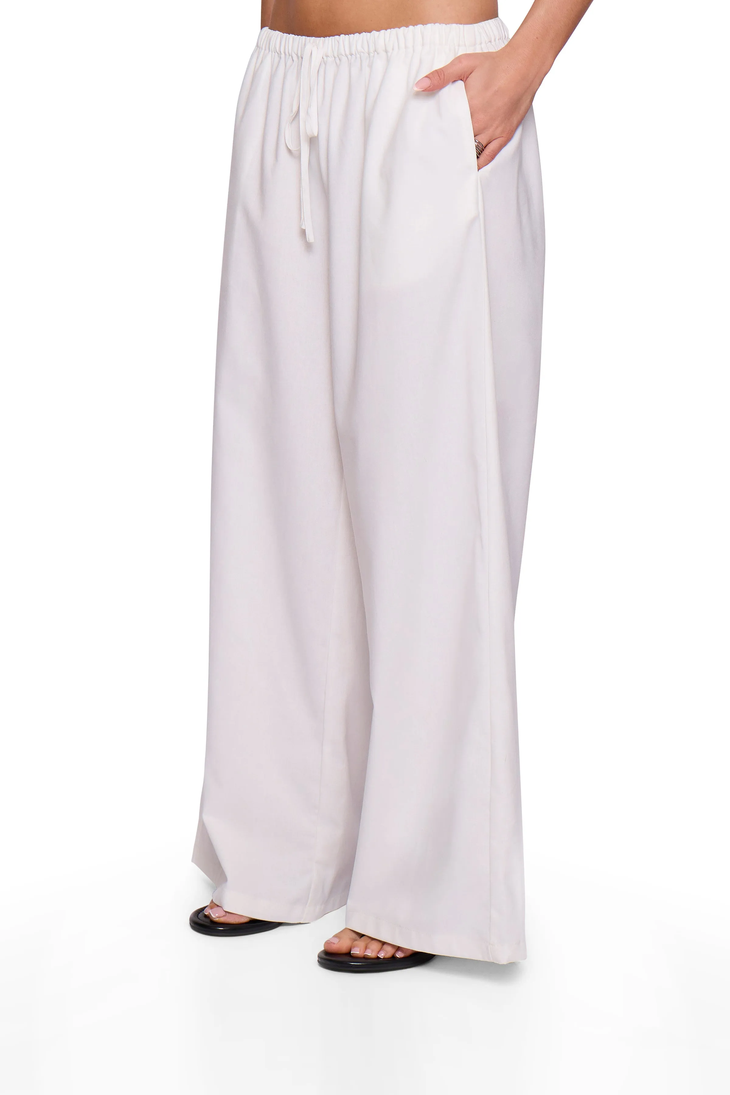 White Linen Blend Wide Trouser sold by Missy Empire product image thumbnail 3