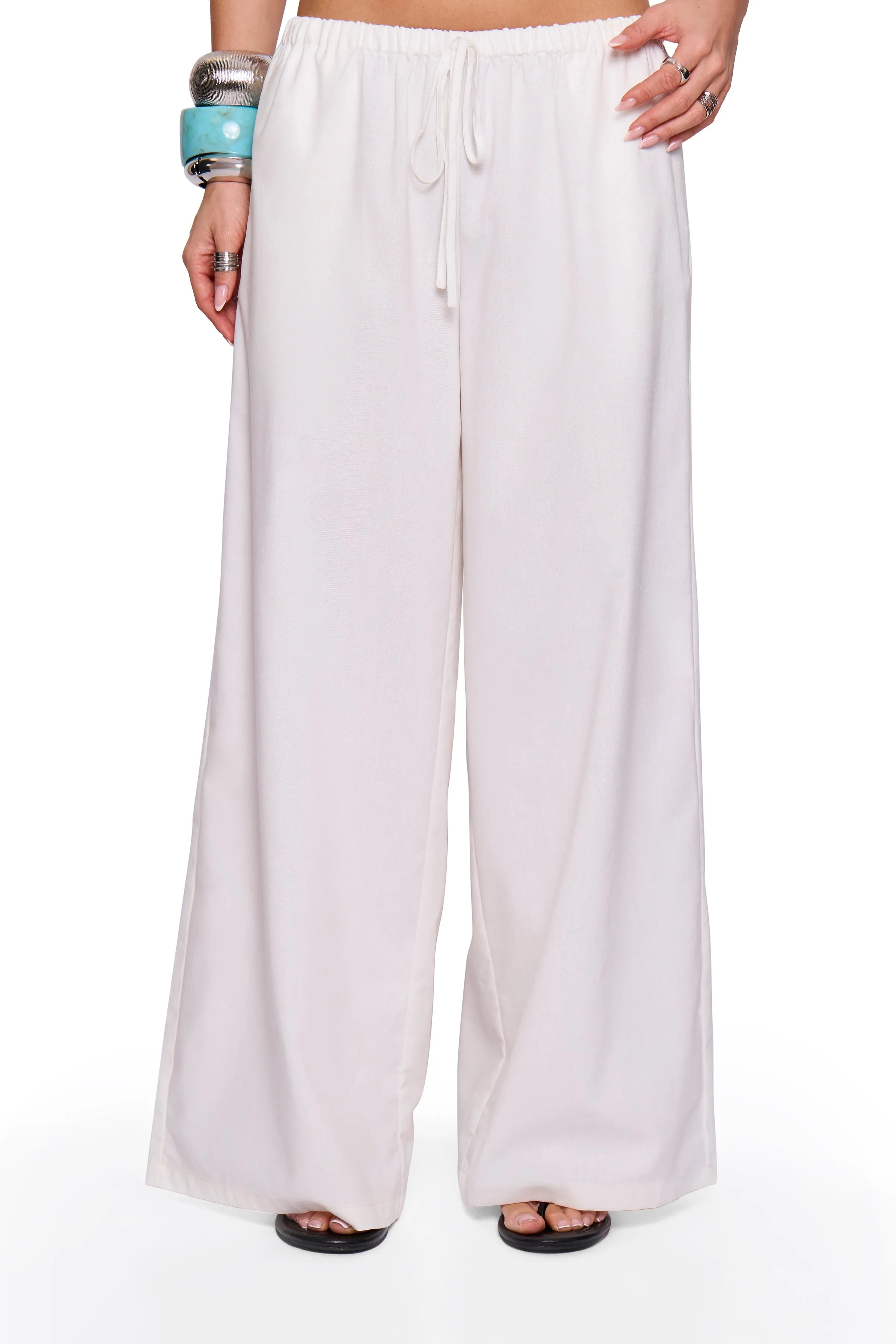 White Linen Blend Wide Trouser sold by Missy Empire product image thumbnail 2