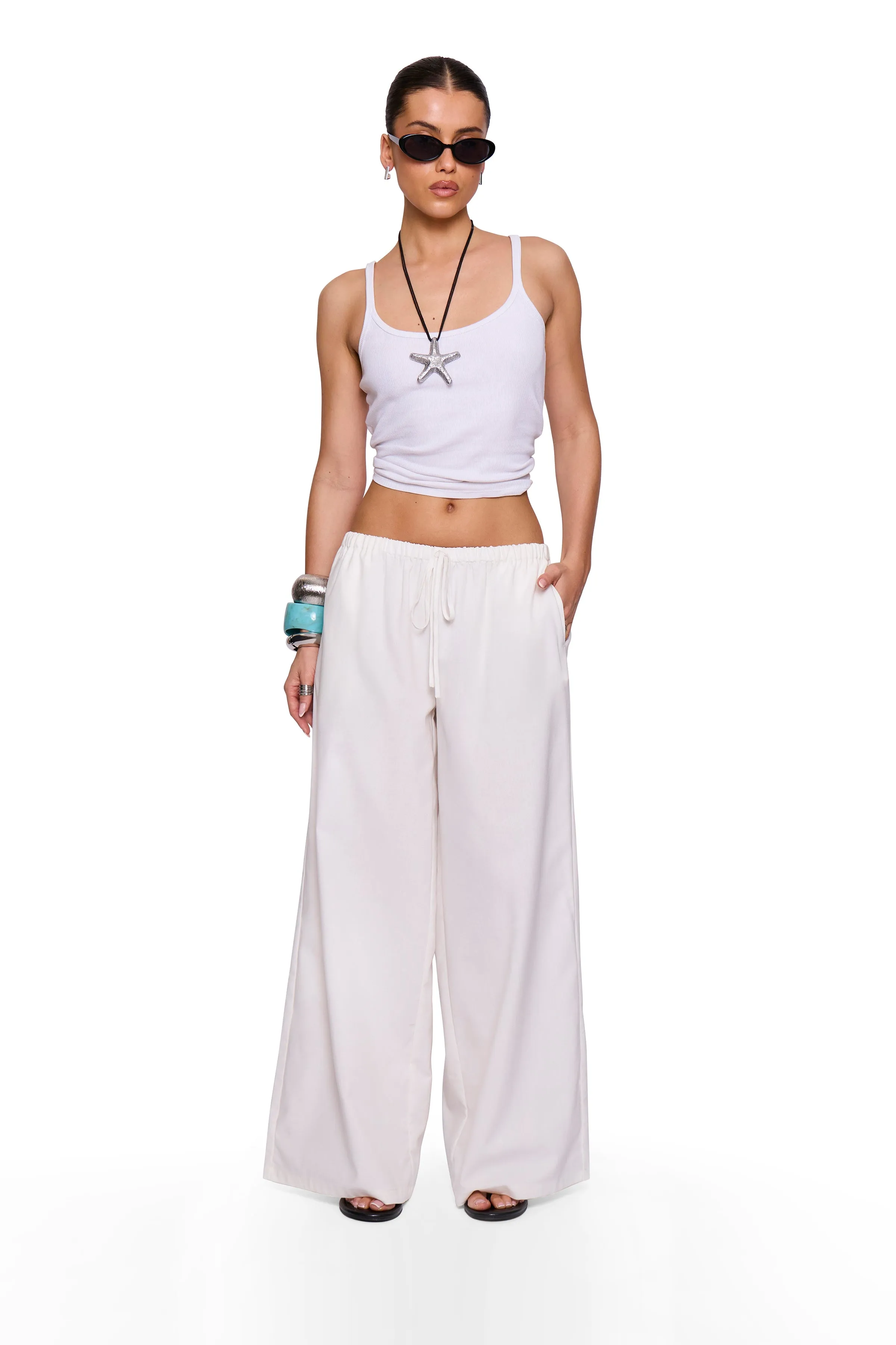 White Linen Blend Wide Trouser sold by Missy Empire product image thumbnail 5