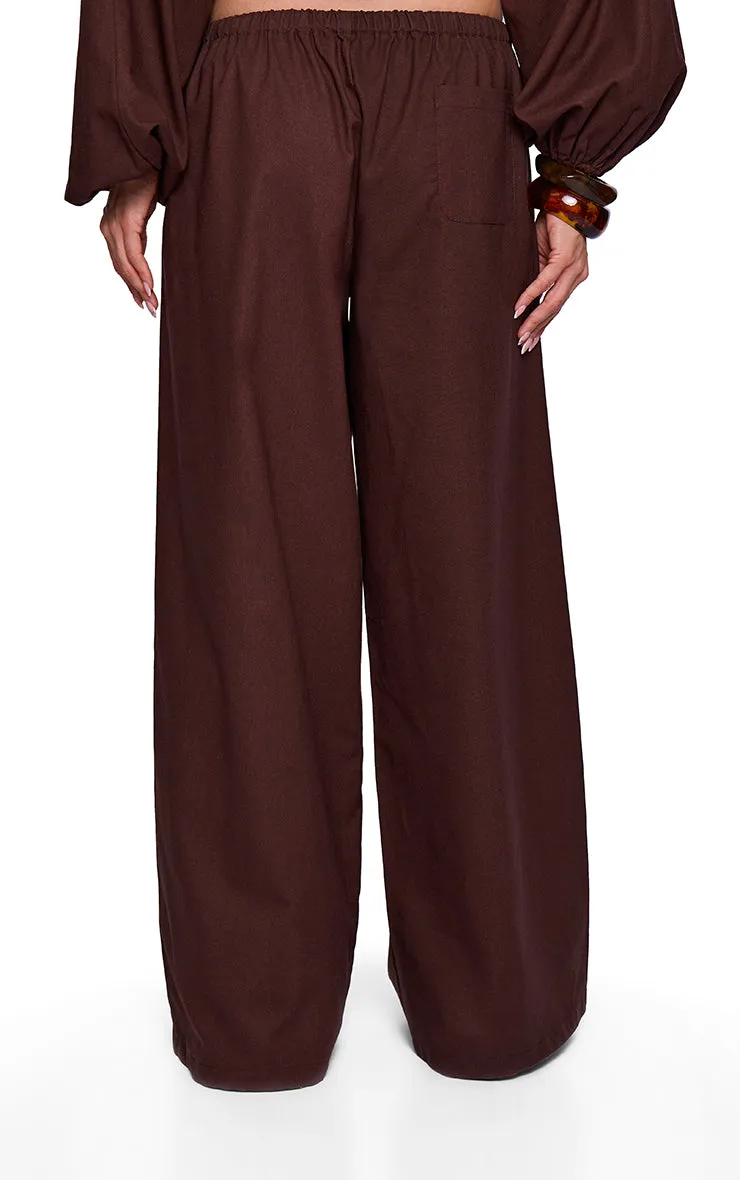 Brown Linen Blend Wide Trouser sold by Missy Empire product image thumbnail 4