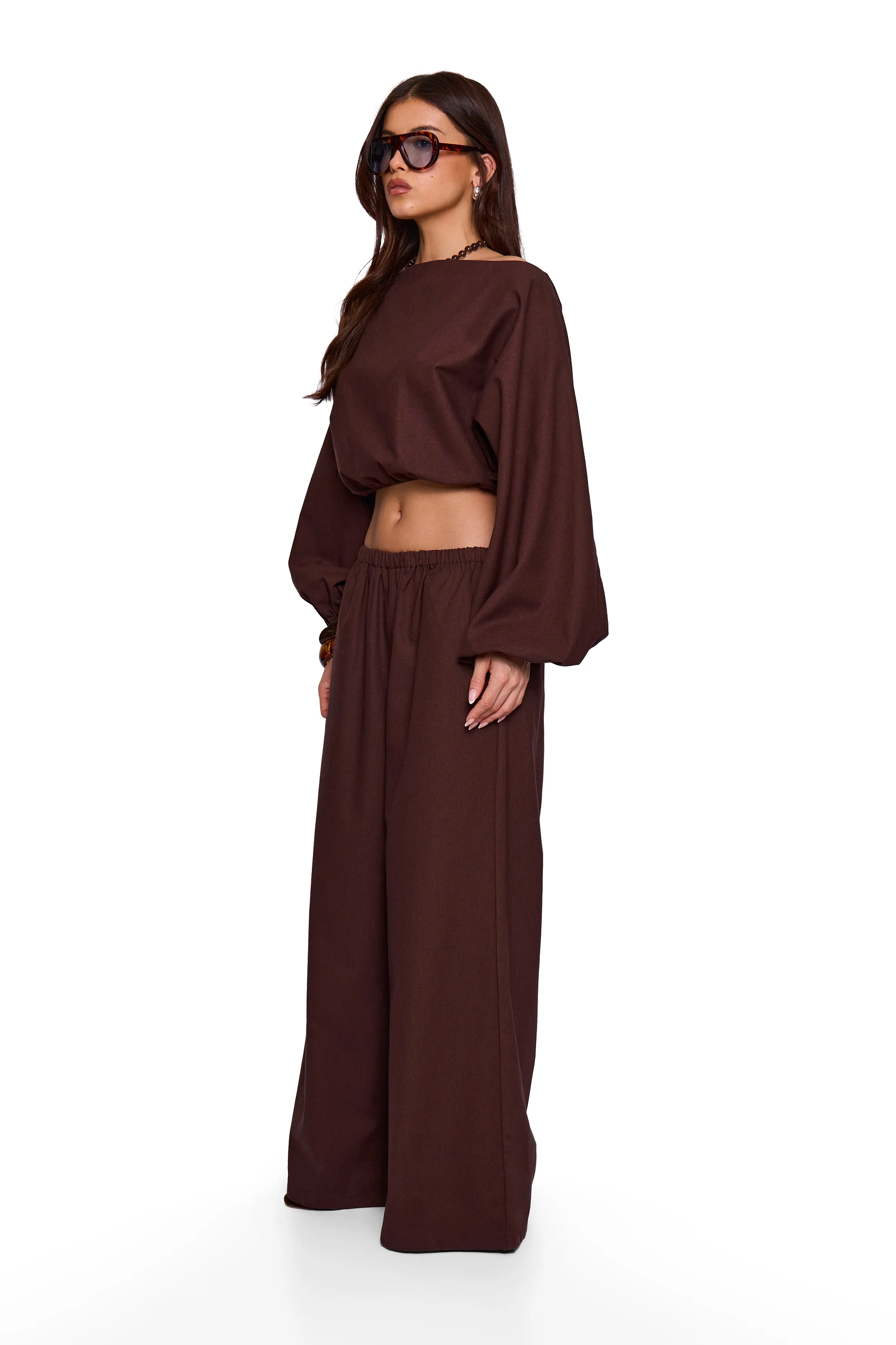 Brown Linen Blend Wide Trouser sold by Missy Empire product image thumbnail 5