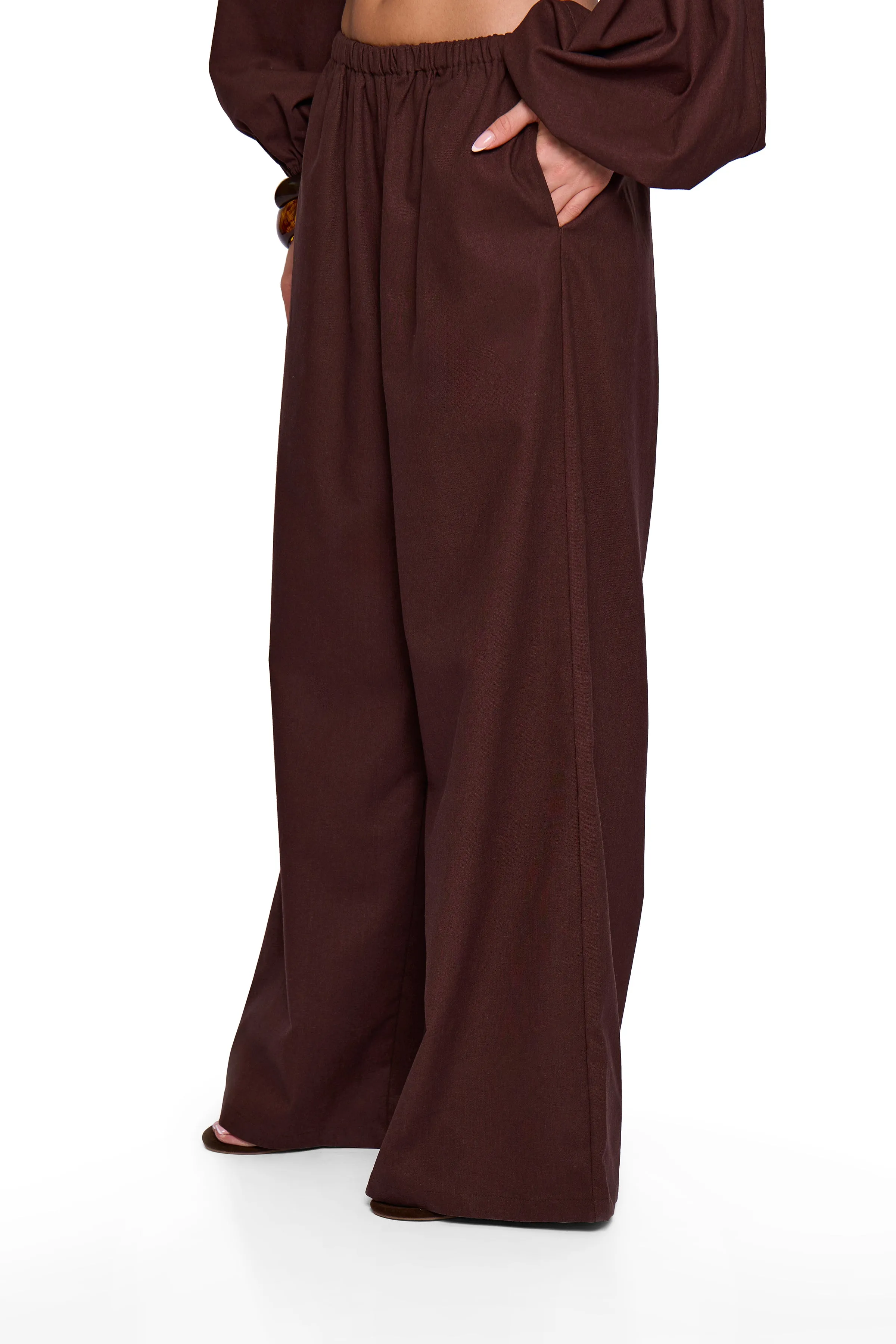 Brown Linen Blend Wide Trouser sold by Missy Empire product image thumbnail 3
