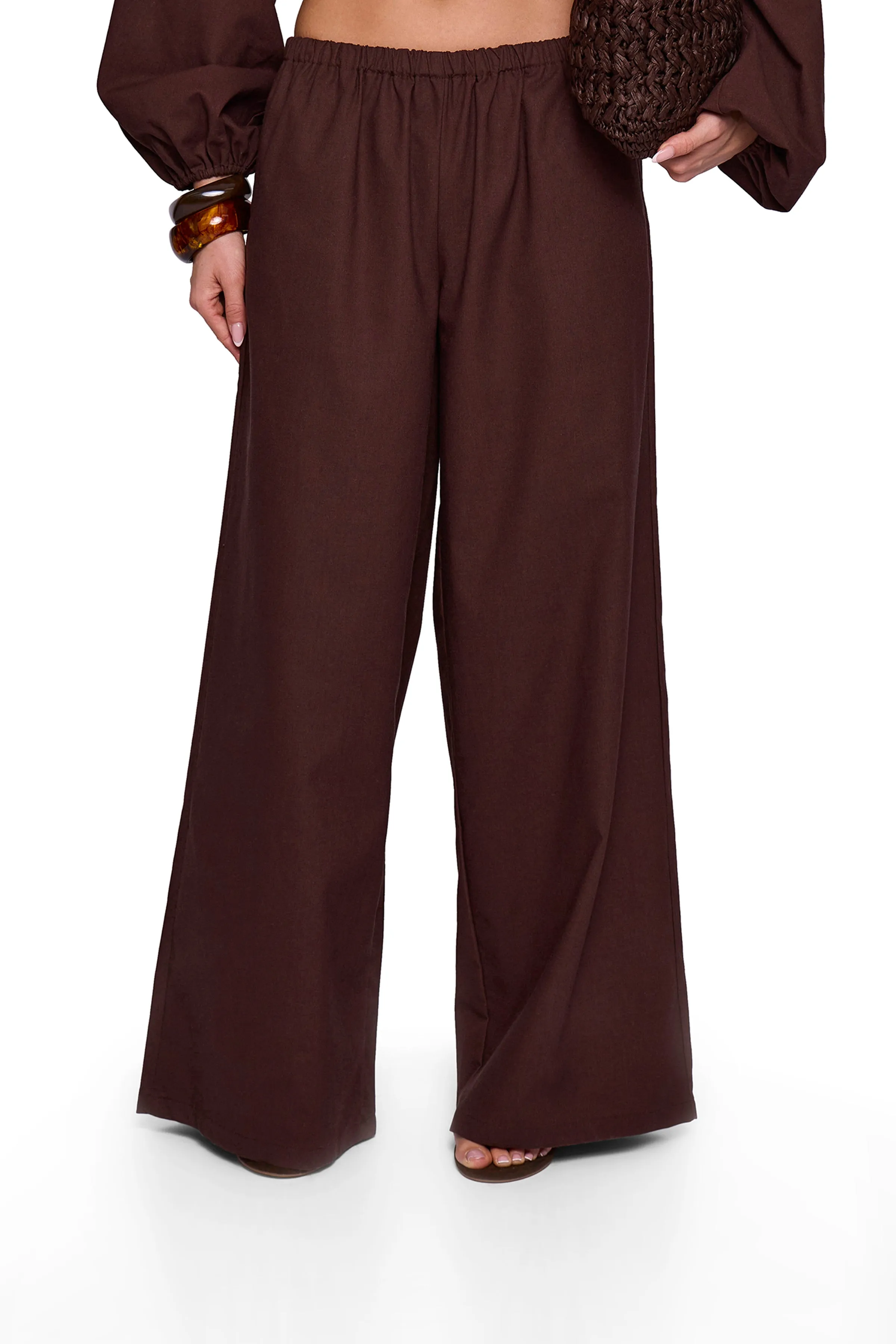 Brown Linen Blend Wide Trouser sold by Missy Empire product image thumbnail 2