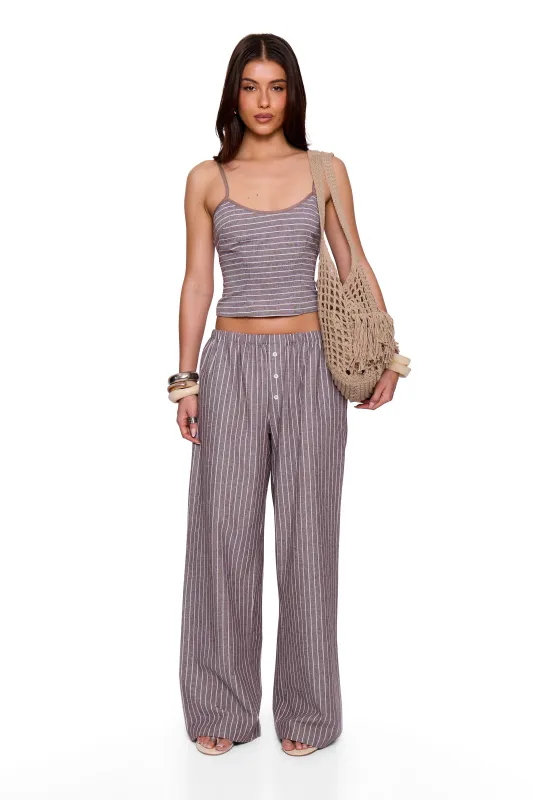 Brown Pinstripe Button Wide Trouser made by Missy Empire