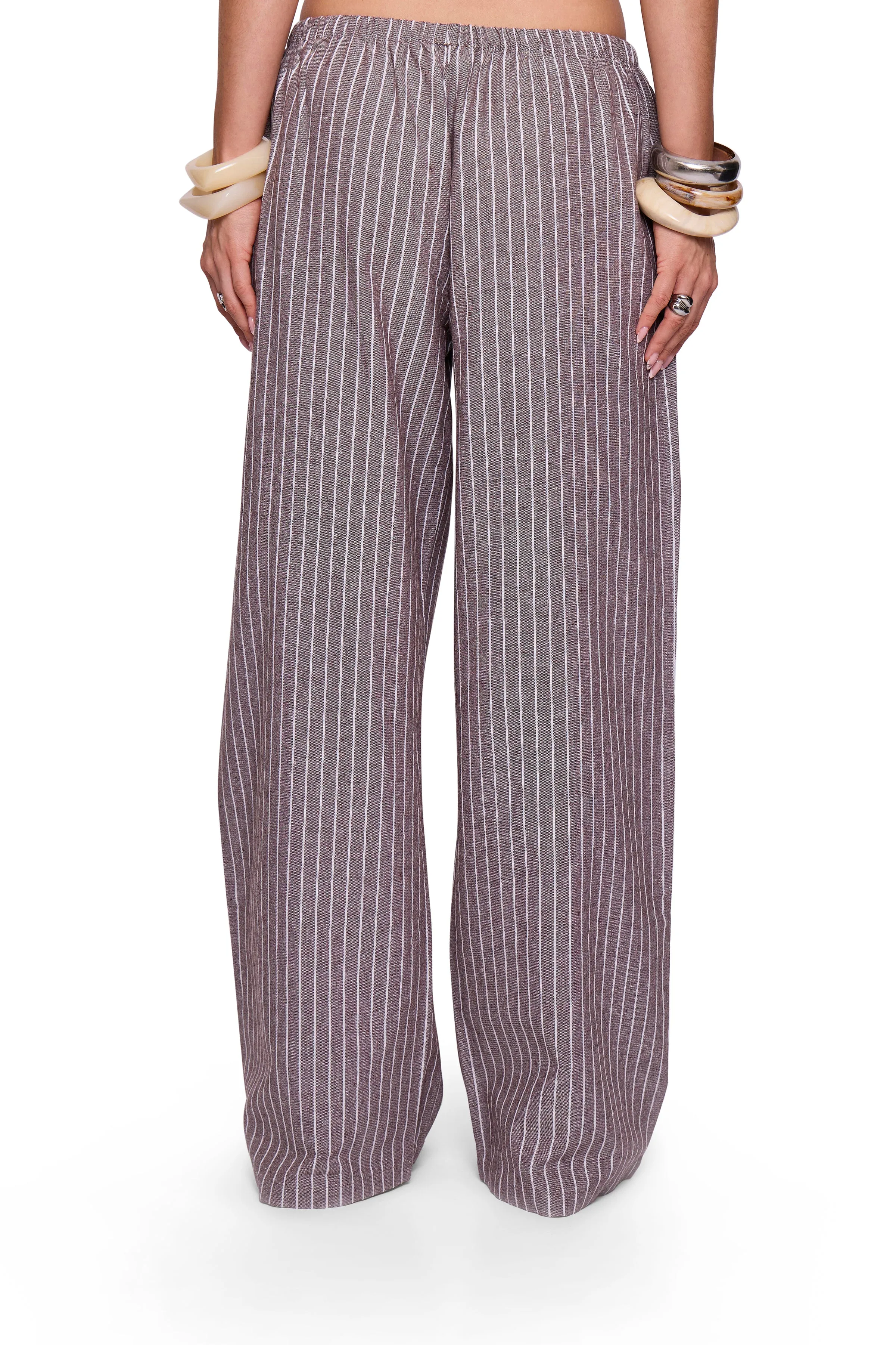 Brown Pinstripe Button Wide Trouser sold by Missy Empire product image thumbnail 4
