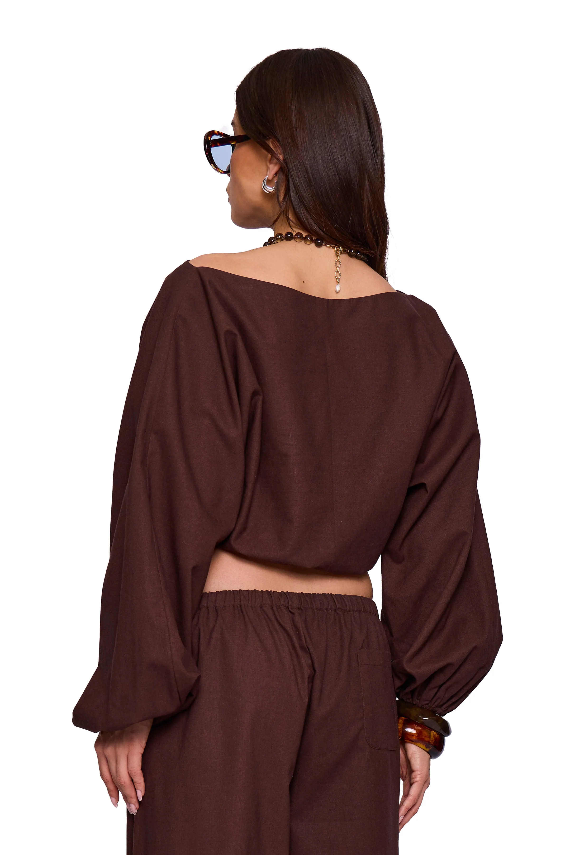 Brown Linen Blend Off Shoulder Top sold by Missy Empire product image thumbnail 4