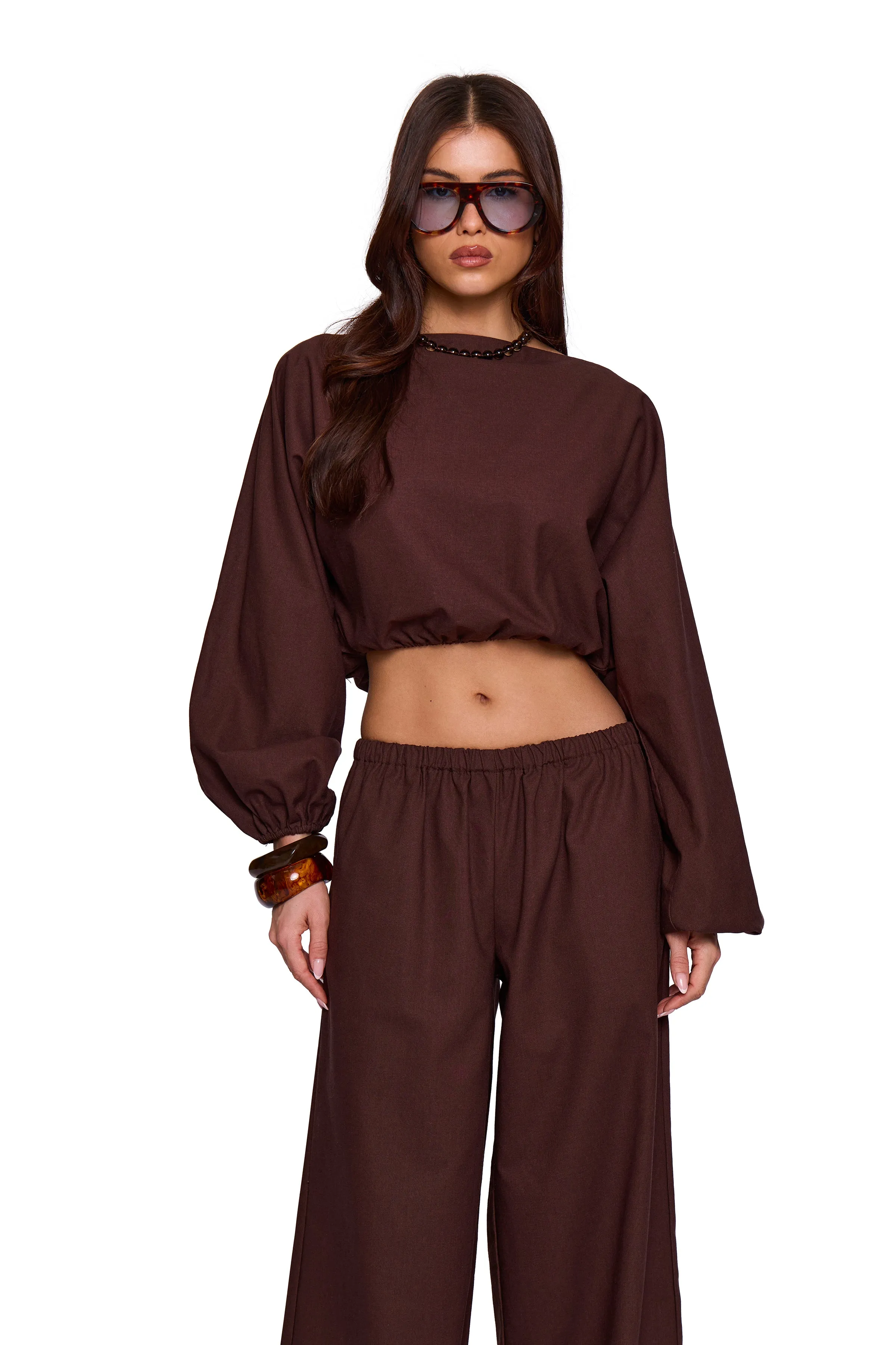 Brown Linen Blend Off Shoulder Top sold by Missy Empire product image thumbnail 5