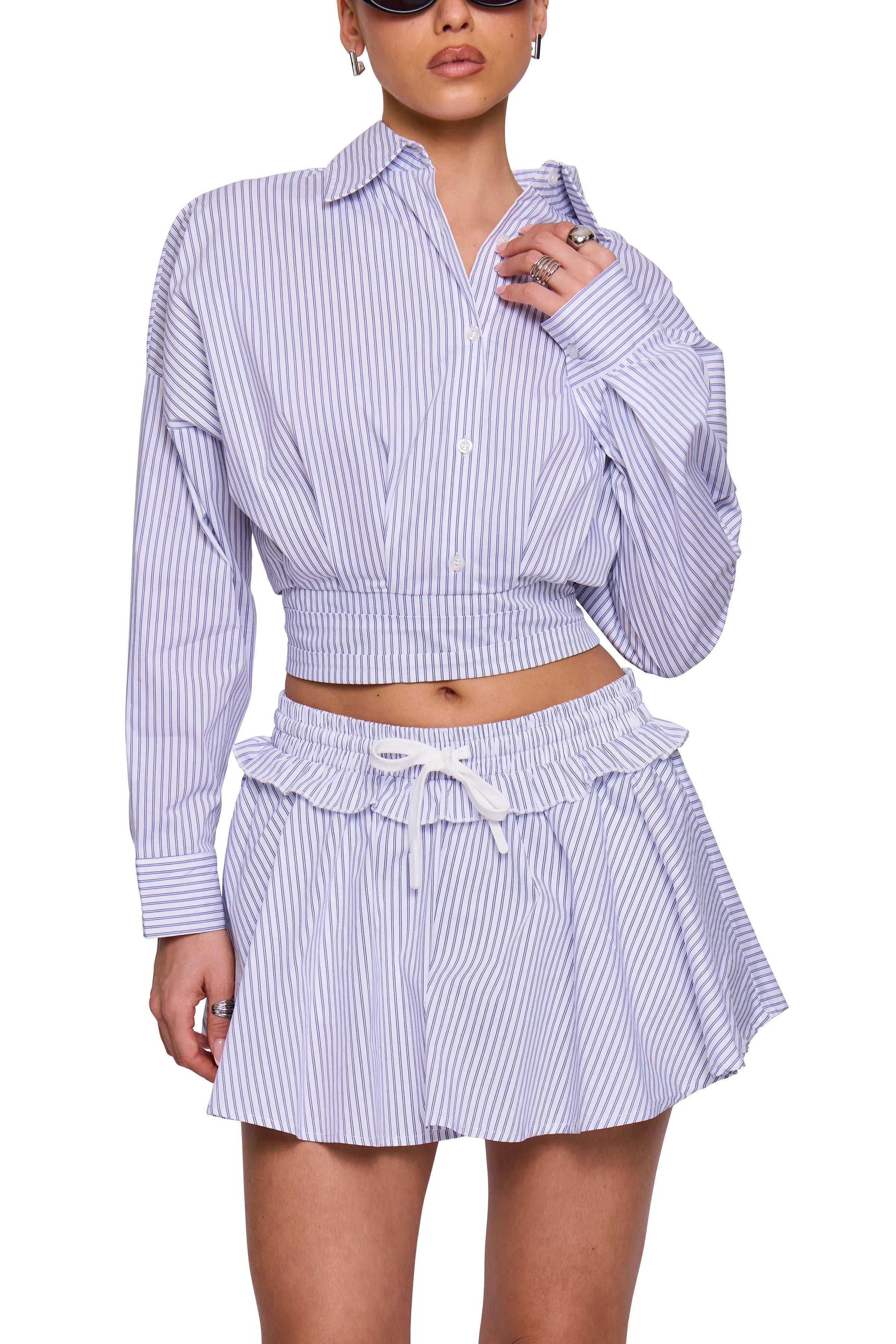 Blue Pinstripe Cropped Shirt sold by Missy Empire product image thumbnail 5