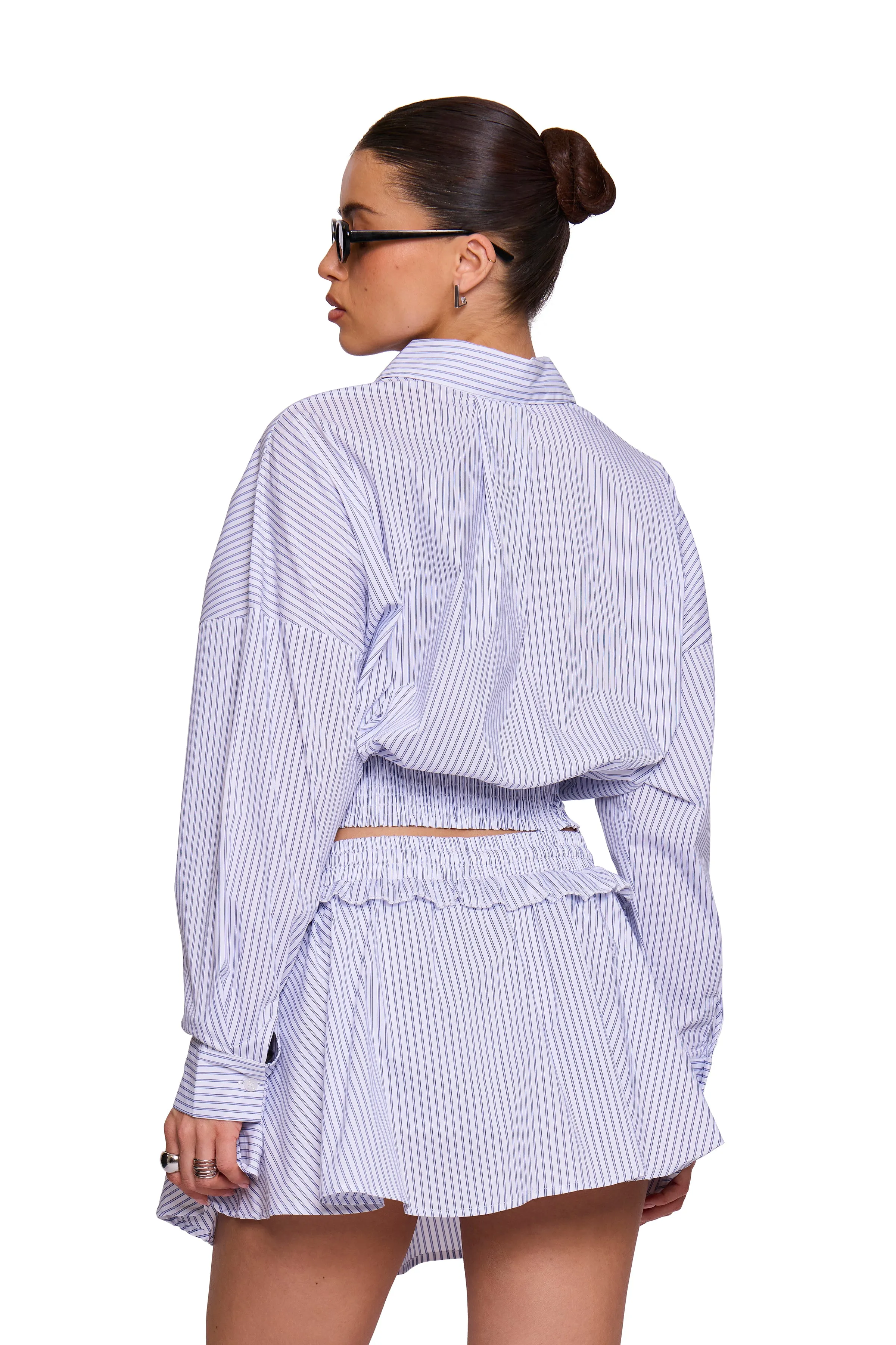 Blue Pinstripe Cropped Shirt sold by Missy Empire product image thumbnail 4