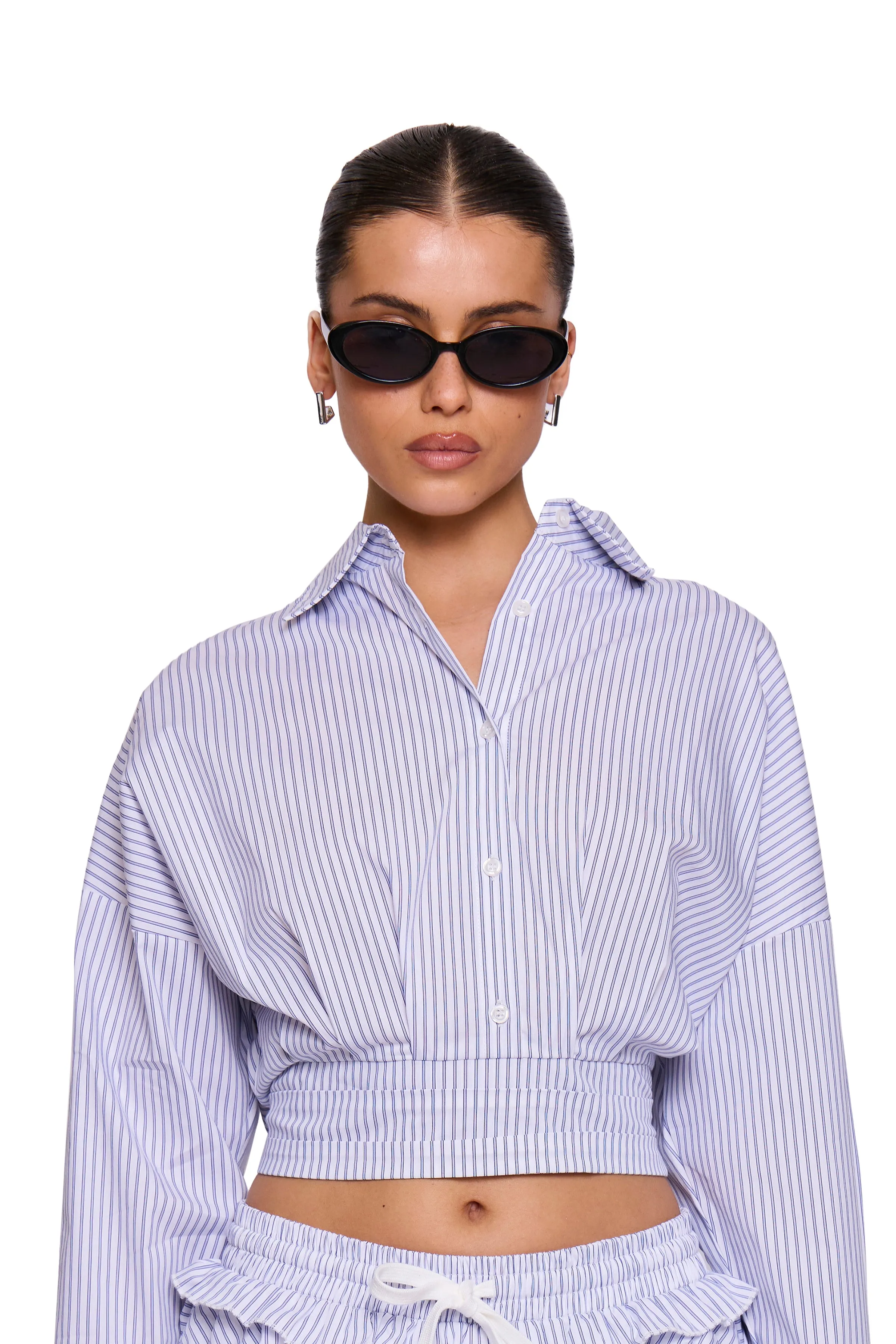 Blue Pinstripe Cropped Shirt sold by Missy Empire product image thumbnail 2