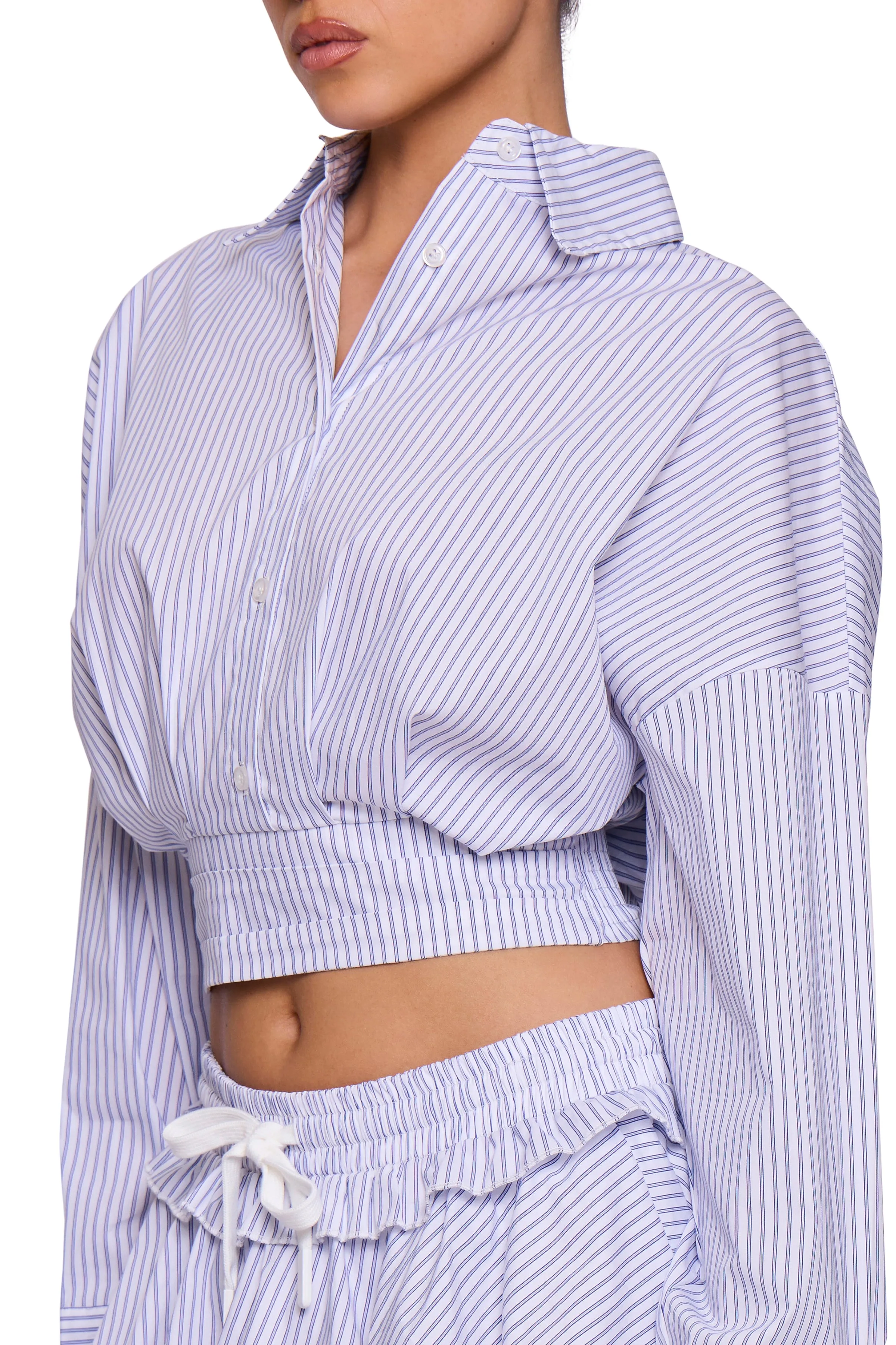 Blue Pinstripe Cropped Shirt sold by Missy Empire product image thumbnail 3