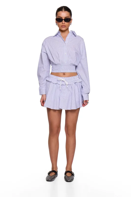 Blue Pinstripe Cropped Shirt sold by Missy Empire