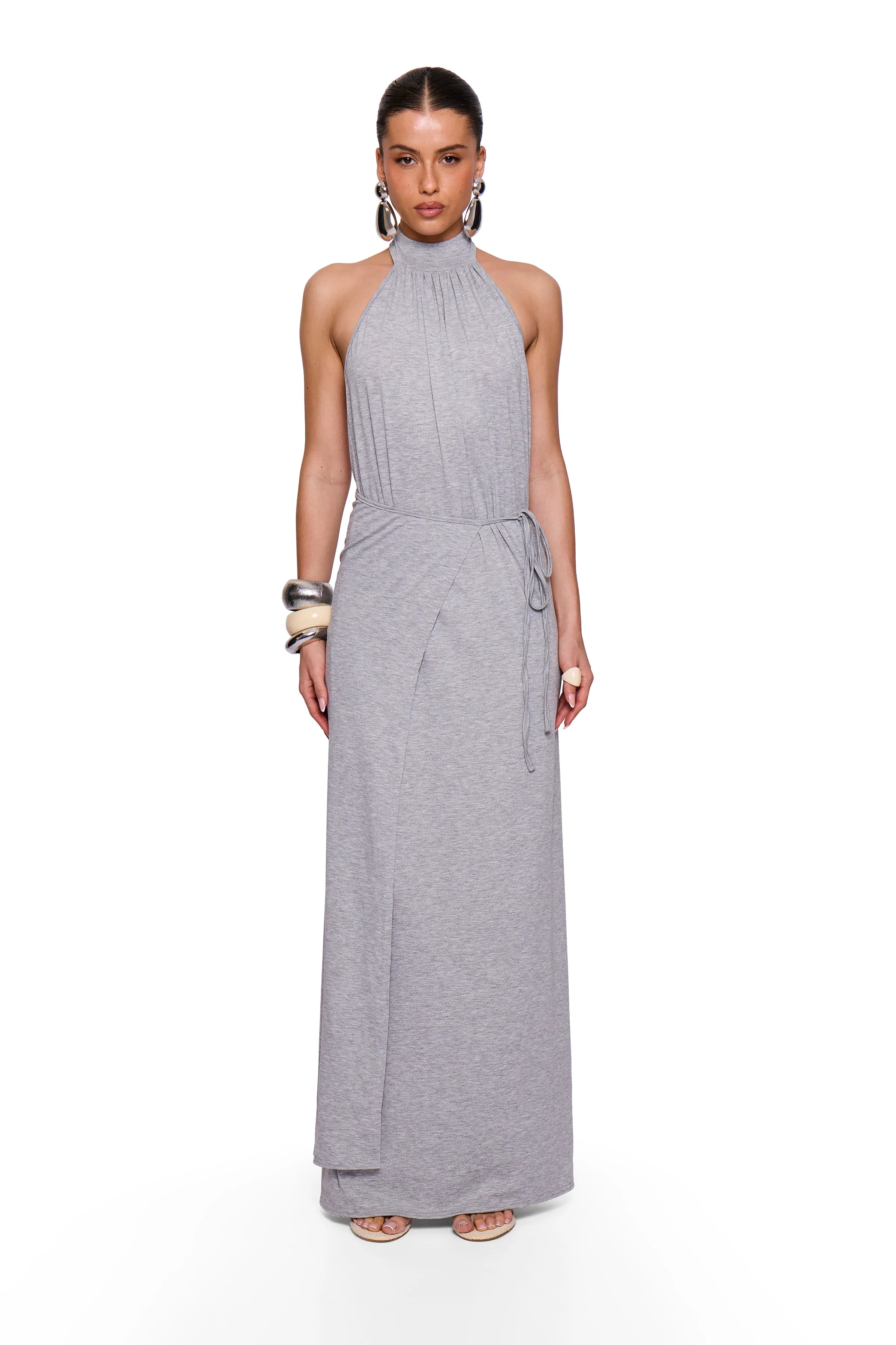 Grey Marl Tie Maxi Dress sold by Missy Empire product image thumbnail 5