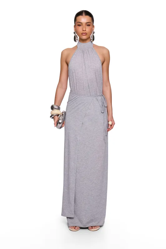 Grey Marl Tie Maxi Dress made by Missy Empire