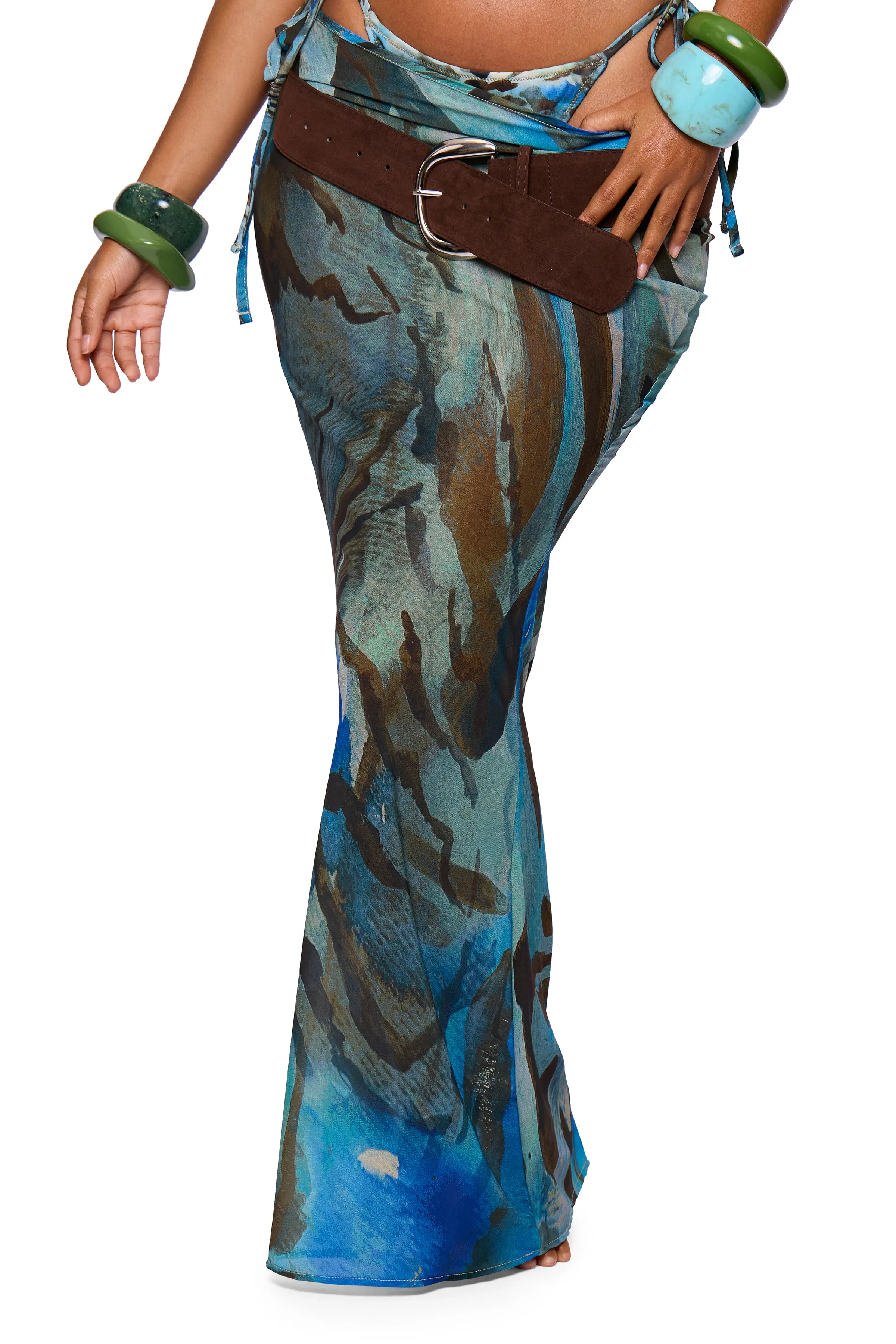 Green Printed Maxi Skirt sold by Missy Empire product image thumbnail 3