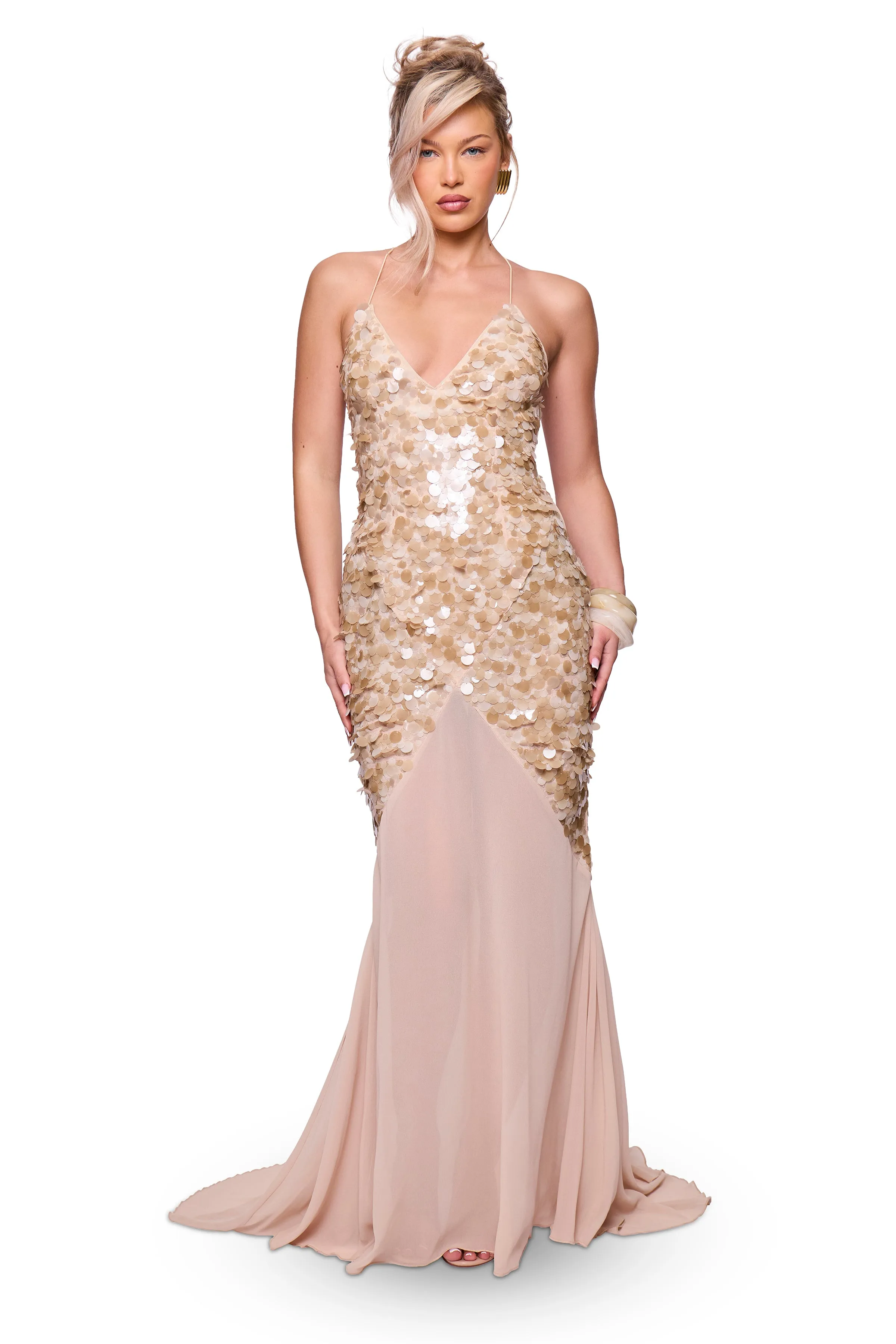 Taupe Sequin Maxi Dress sold by Missy Empire product image thumbnail 2