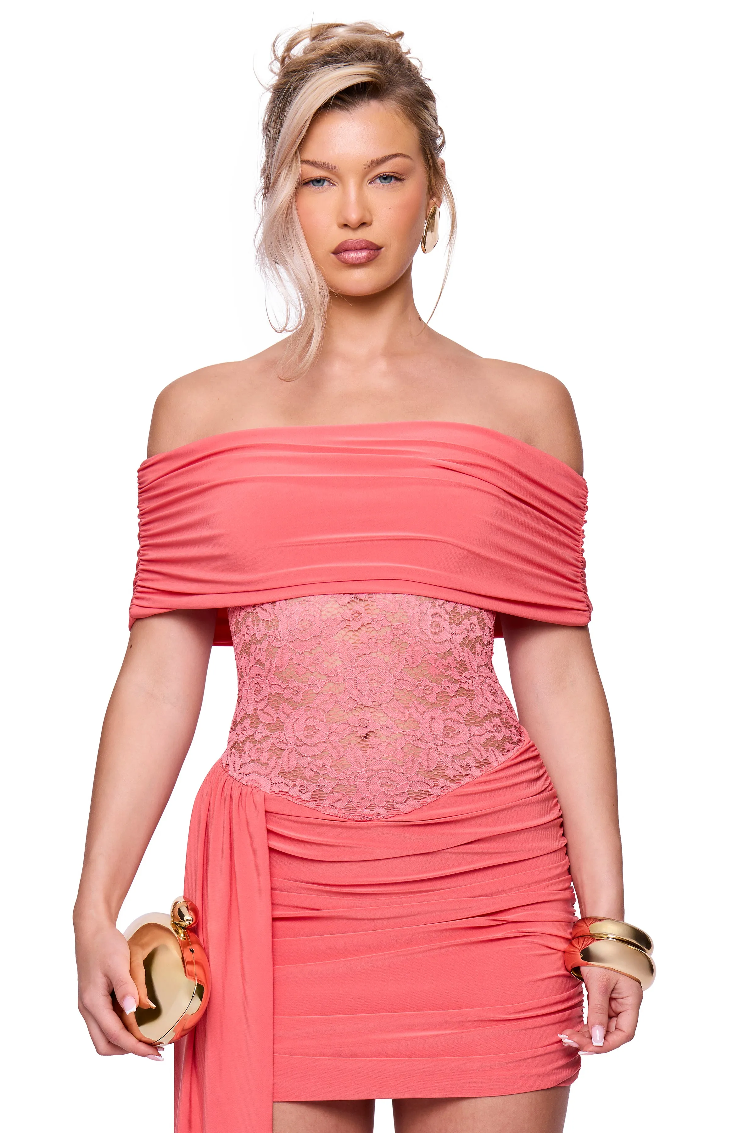 Coral Drape Mini Dress sold by Missy Empire product image thumbnail 3